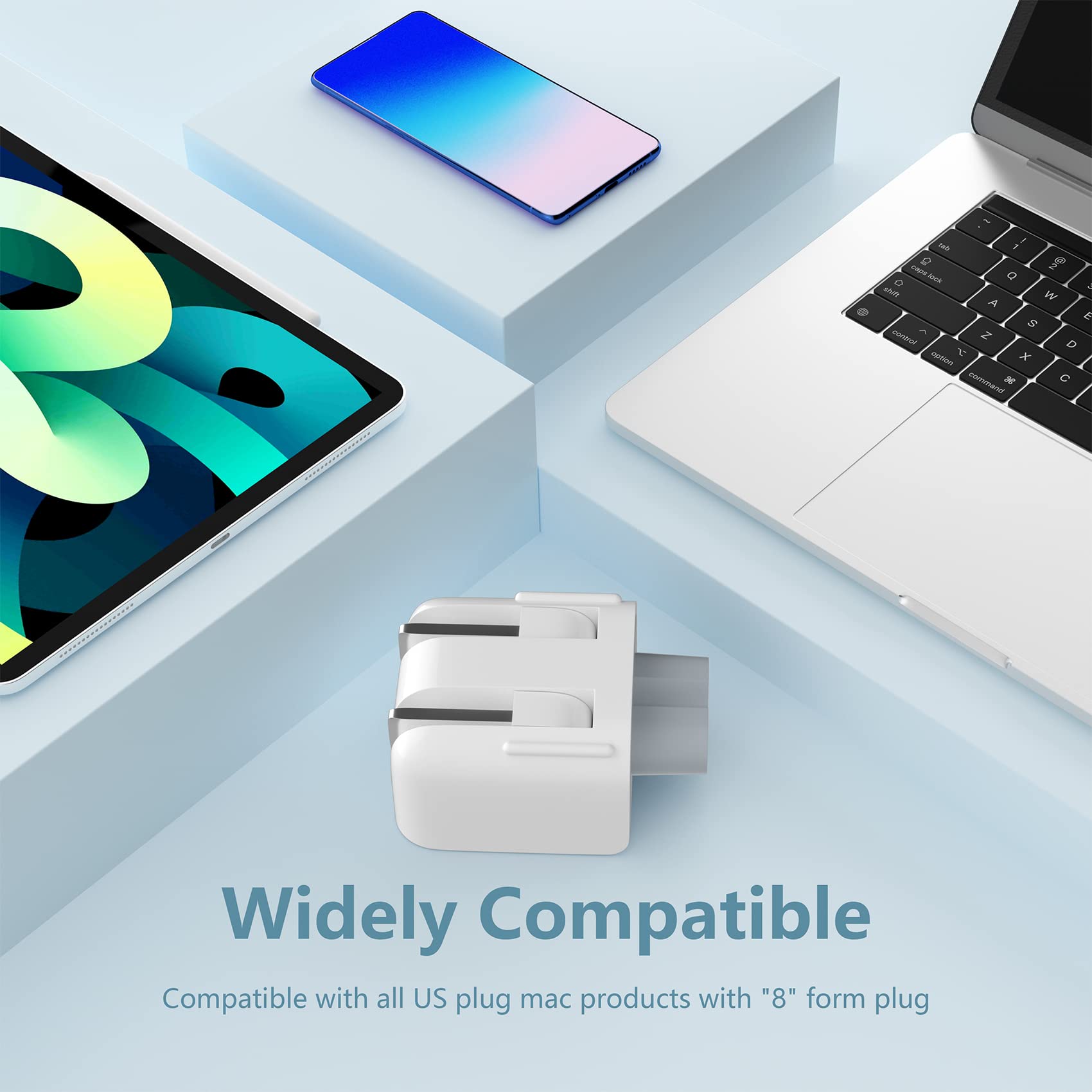 2 Pack AC Power Adapter with US Wall Folding Duck Head Plug - Universal Charger for MacBook Pro/Air, iBook, iPhone & iPod - Perfect for Home, Office & Travel Use