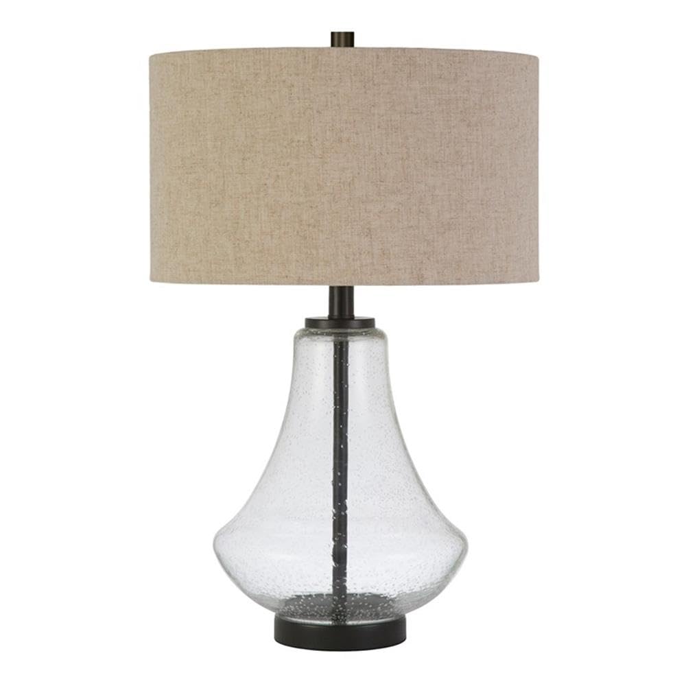 Pemberly Row Modern Farmhouse Brushed Brass Table Lamp with Seeded Glass Shade - Elegant Lighting for Living Room, Bedroom & Office Decor