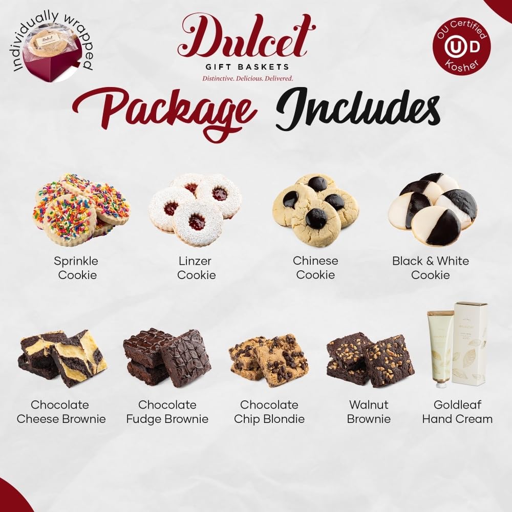 Luxury Gourmet Bakery Gift Box - Handmade Freshly Baked Brownies & Cookies with Gold Leaf Hand Cream - Elegant Maroon Packaging - Perfect for Holidays, Corporate Gifts & Special Occasions