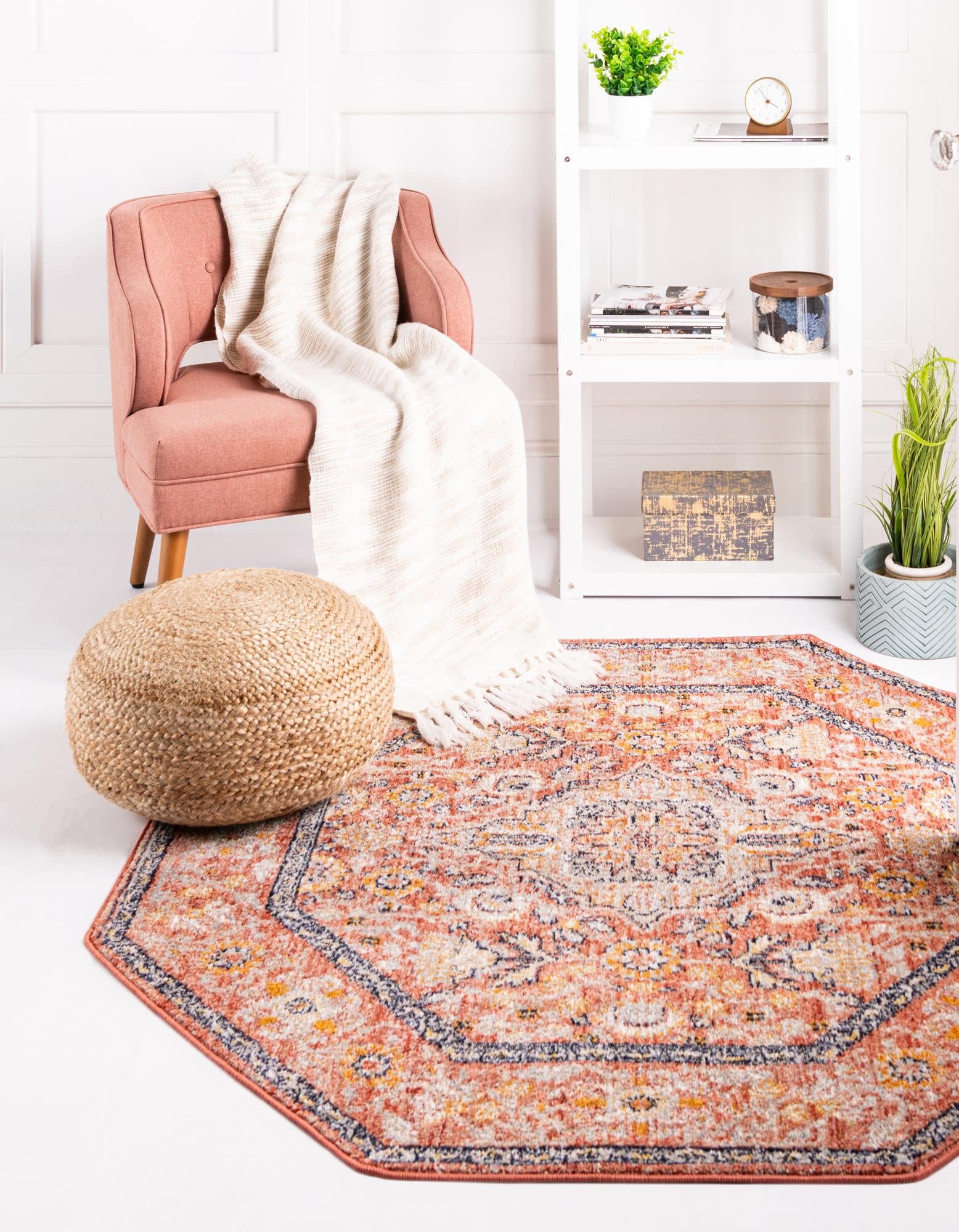 Lola Collection 8 Ft Octagon Brick Red Medium Rug – Soft & Durable Area Rug for Living Room, Kitchen, Entryway | Perfect for Home Decor, Dining Room, Bedroom & Office Spaces
