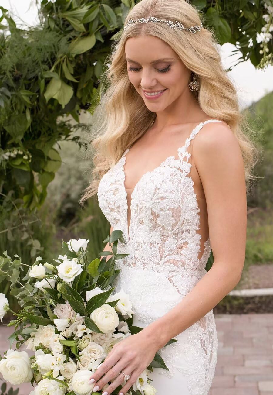 Mermaid Wedding Dresses 2024 | Lace Appliques Backless Beach Bridal Gown with Train | Summer Bride Beach Wedding, Destination Ceremony & Photoshoot