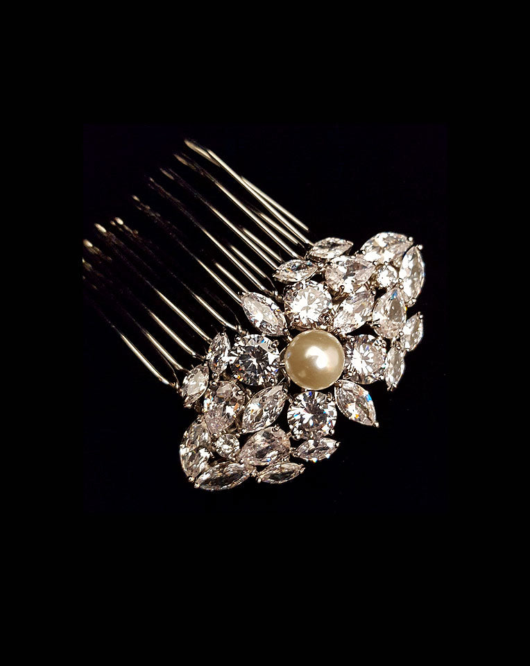 Elegant Crystal Cluster Bridal Headpiece & Side Comb - Johnny B Collection at Kezani | Perfect for Weddings, Prom, and Formal Events