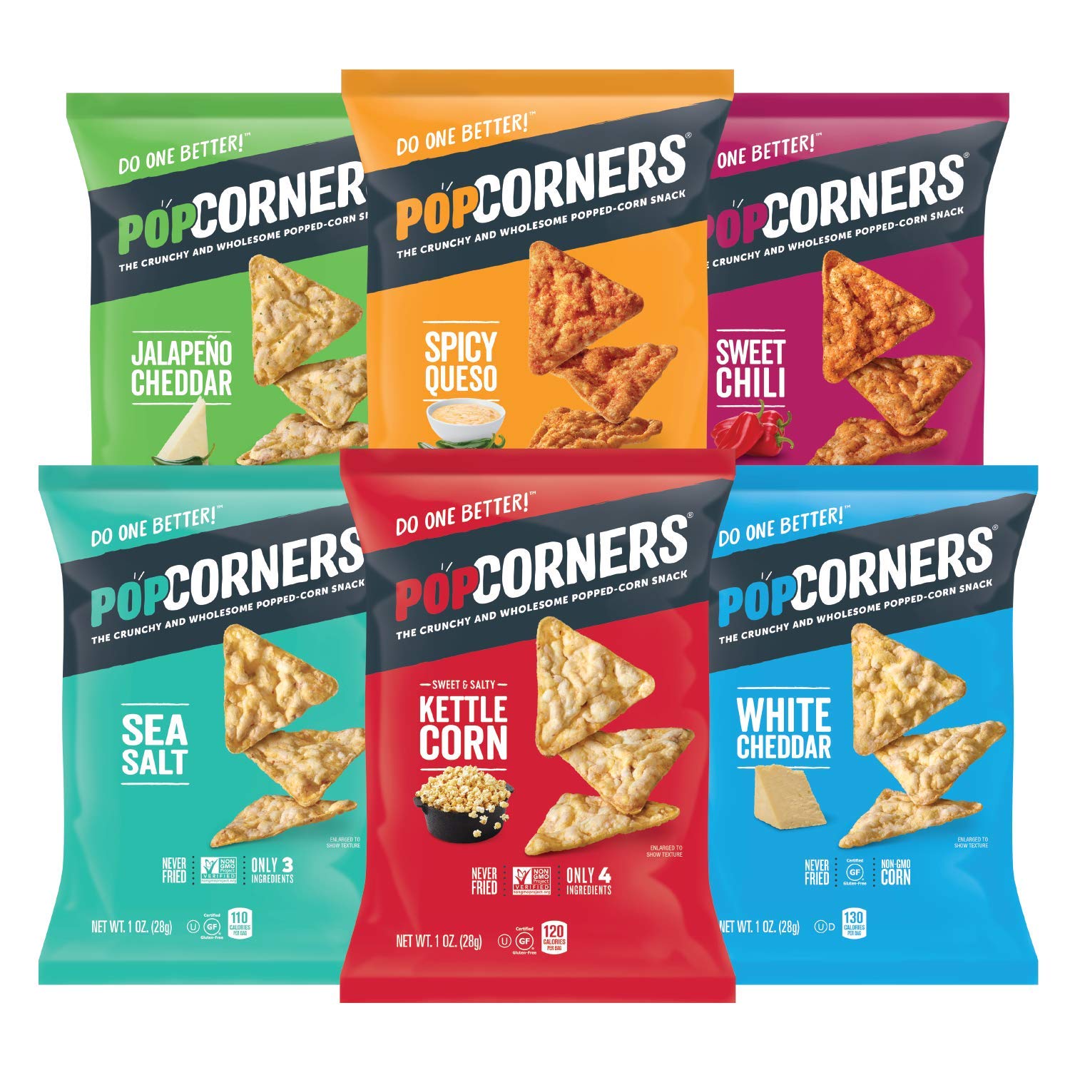 Popcorners Snacks Variety Pack - Gluten Free, Non-GMO, Vegan Chips (24 Pack, 6 Flavors, 1 oz Bags) | Healthy Snacks for Office, School, Parties & Movie Nights