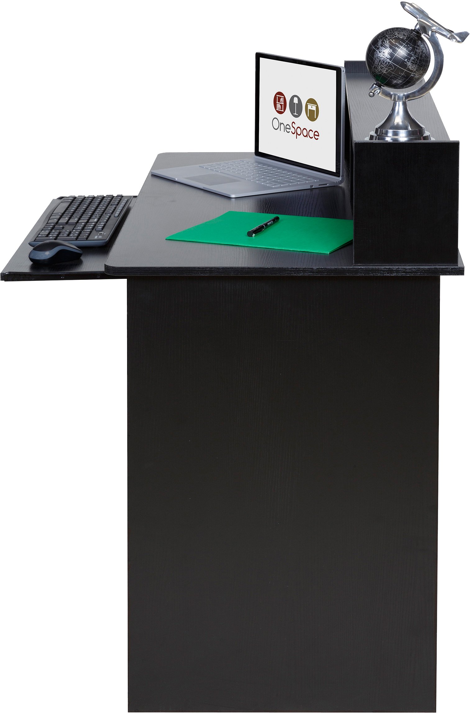 OneSpace Essential Computer Desk with Hutch & Pull-Out Keyboard - Black | Home Office Desk for Work, Study & Gaming | Compact Writing Desk for Small Spaces
