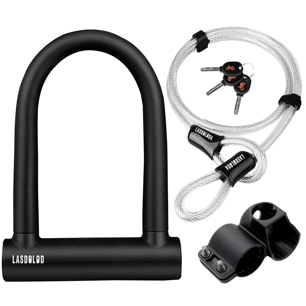 Heavy Duty Bike U Lock with 3 Keys & 4FT Cable - Anti Theft Bicycle Lock for Road Bikes, Scooters, E-Bikes - Secure Your Ride at Home, Work or Outdoor Adventures