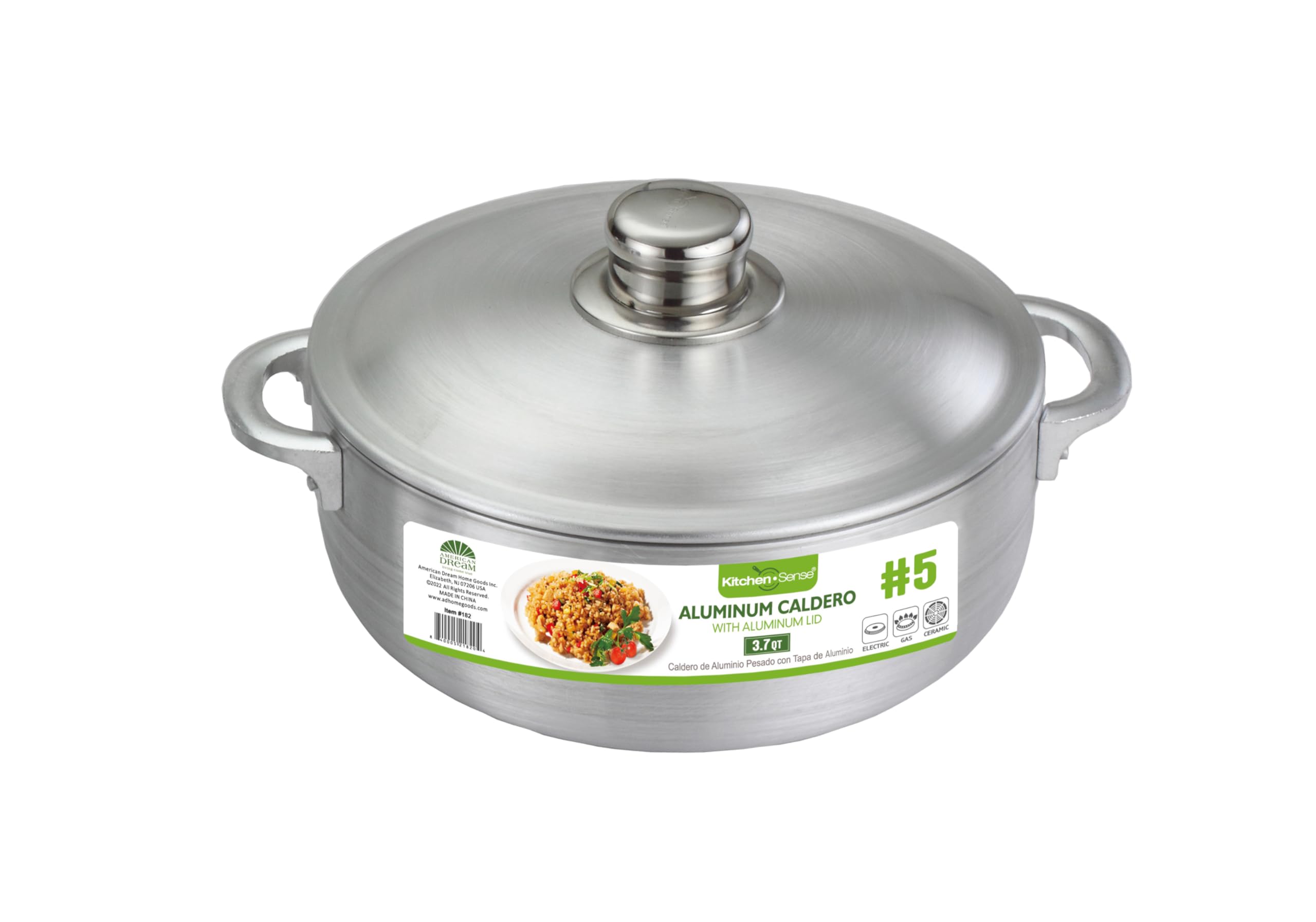Kitchen Sense 3.7 Quart Aluminum Dutch Oven with Lid - Nonstick Caldero Pot for Stewing, Braising, Boiling Rice & Large Meals | Perfect for Spanish & Puerto Rican Cuisine | Ideal for Family Dinners, Camping & Traditional Cooking