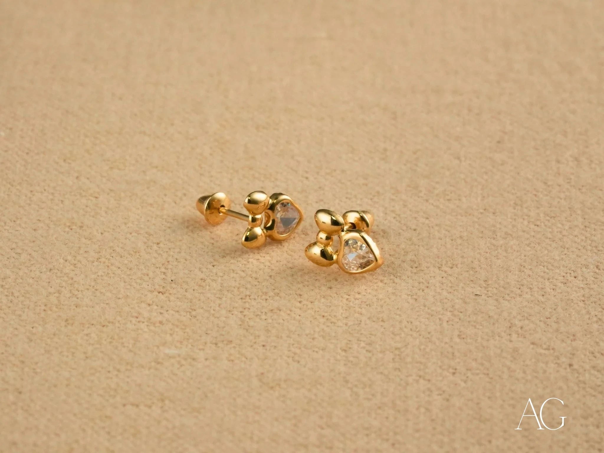 18k Gold CZ Heart Bow Earrings - Elegant Dangle Drop Earrings for Women | Perfect for Valentine's Day, Anniversary, Wedding & Party Jewelry Gift