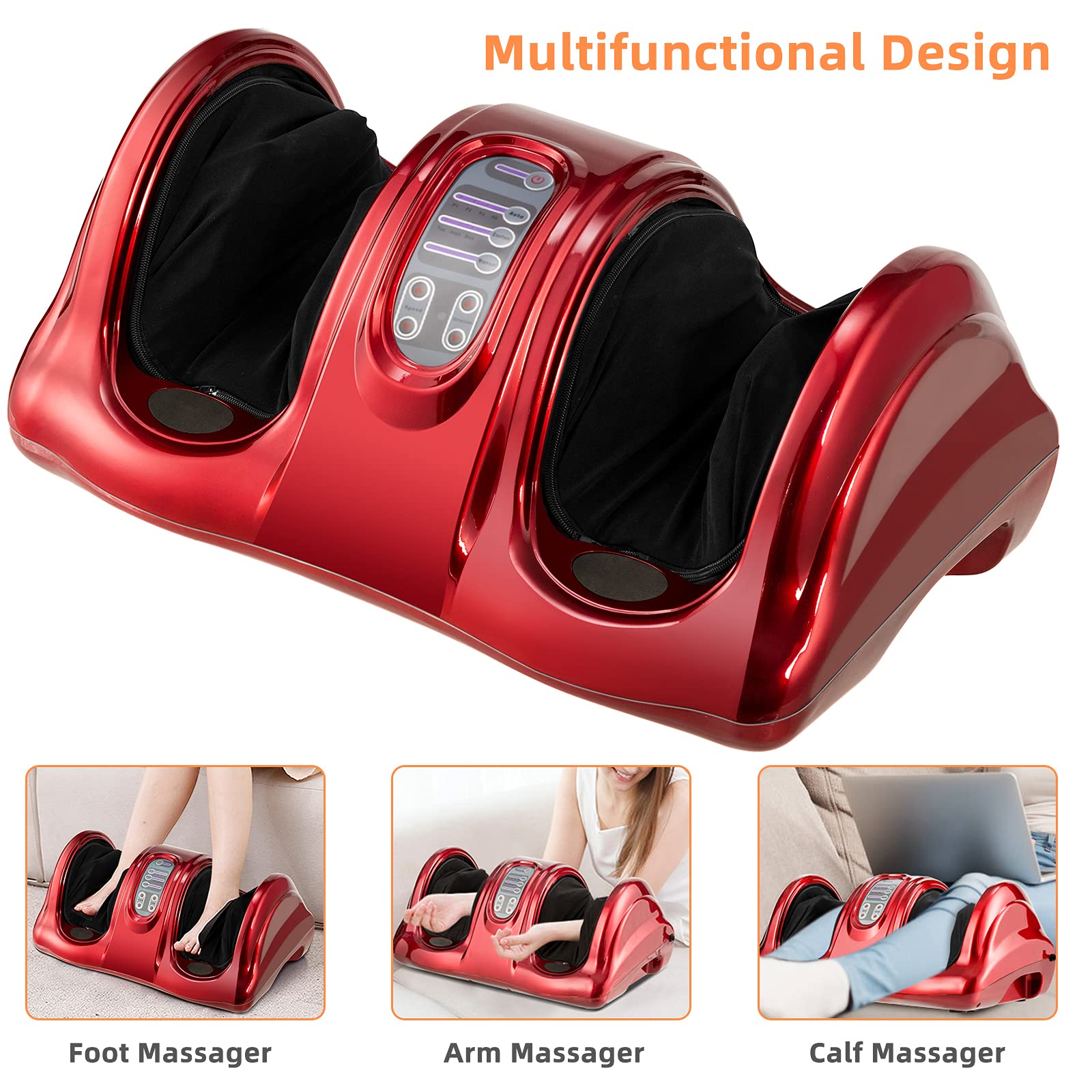 RELAX4LIFE Shiatsu Foot Massager Machine with Remote Control - 4 Programs & 3 Modes for Plantar Fasciitis Relief, Electric Calf & Foot Massager with Deep Kneading & Rolling Therapy - Perfect for Home, Office & Post-Workout Muscle Recovery (Red)