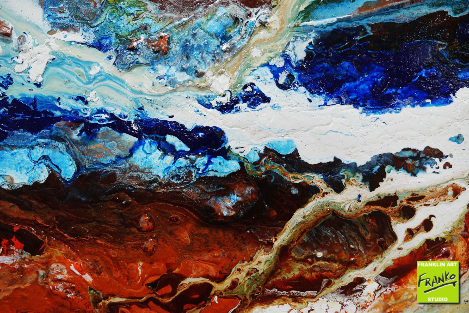 Outback Utopia 240cm x 100cm Blue Brown Textured Abstract Canvas Art - Perfect for Living Room, Bedroom & Office Wall Decor