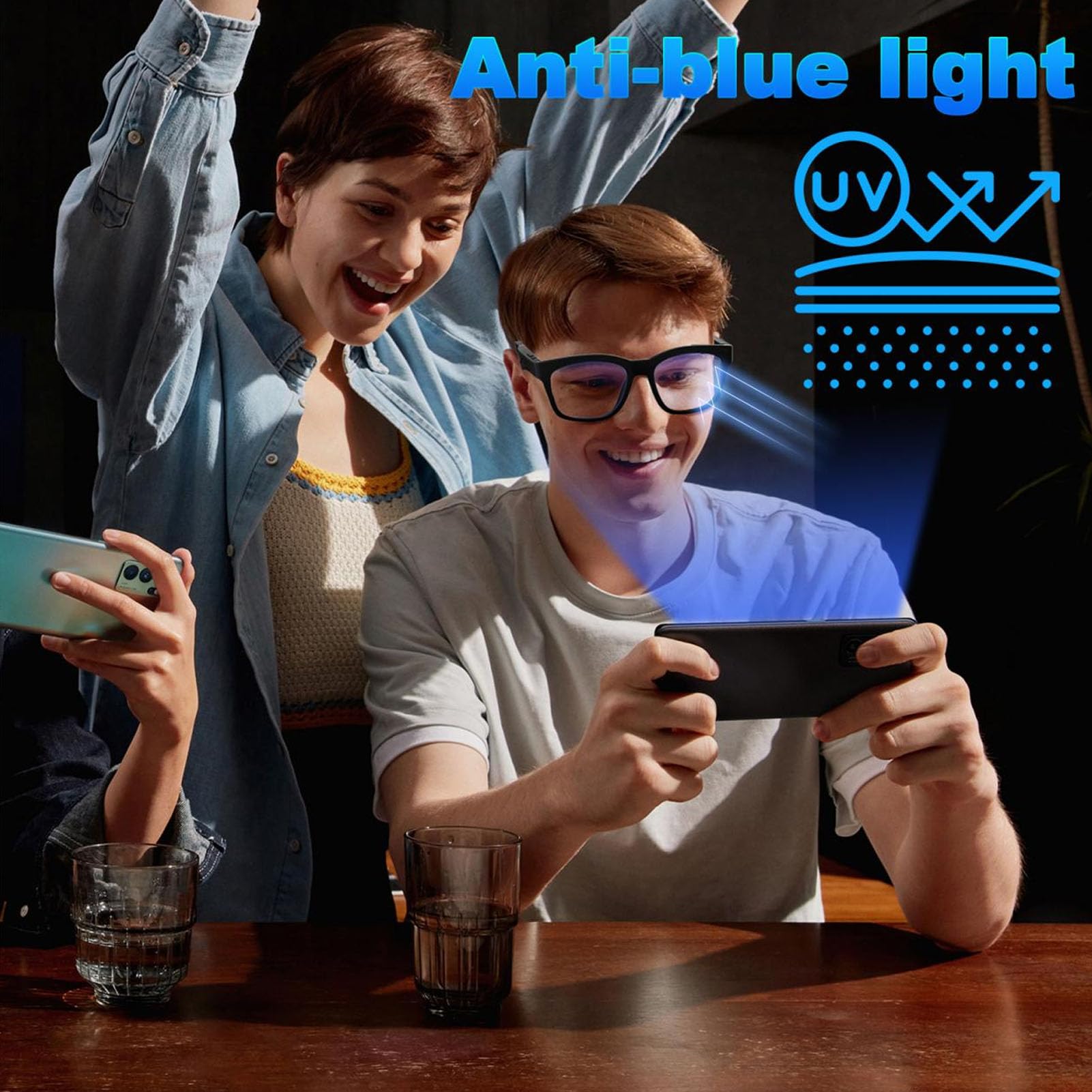 Smart Glasses with Anti Blue Light & Noise Cancellation - Wireless Bluetooth Headset for Men & Women - HD Stereo Sound for Outdoor Cycling, Running & Workouts
