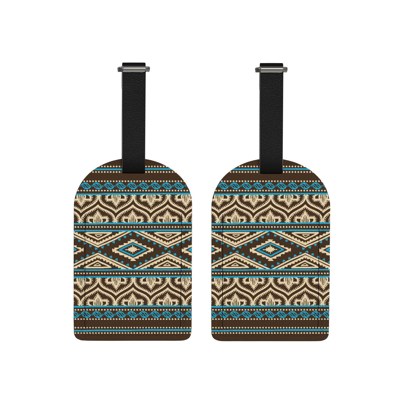 Colorful Ethnic Leather Luggage Tags - Set of 2 Privacy Name ID Card Suitcase Labels for Travel - Perfect for Airports, Cruises & Business Trips