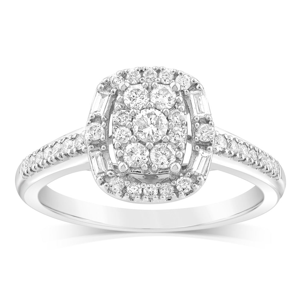 0.40 Carat Natural Diamond 9ct White Gold Cushion Cut Ring for Women - Elegant Engagement, Wedding & Anniversary Jewelry Gift