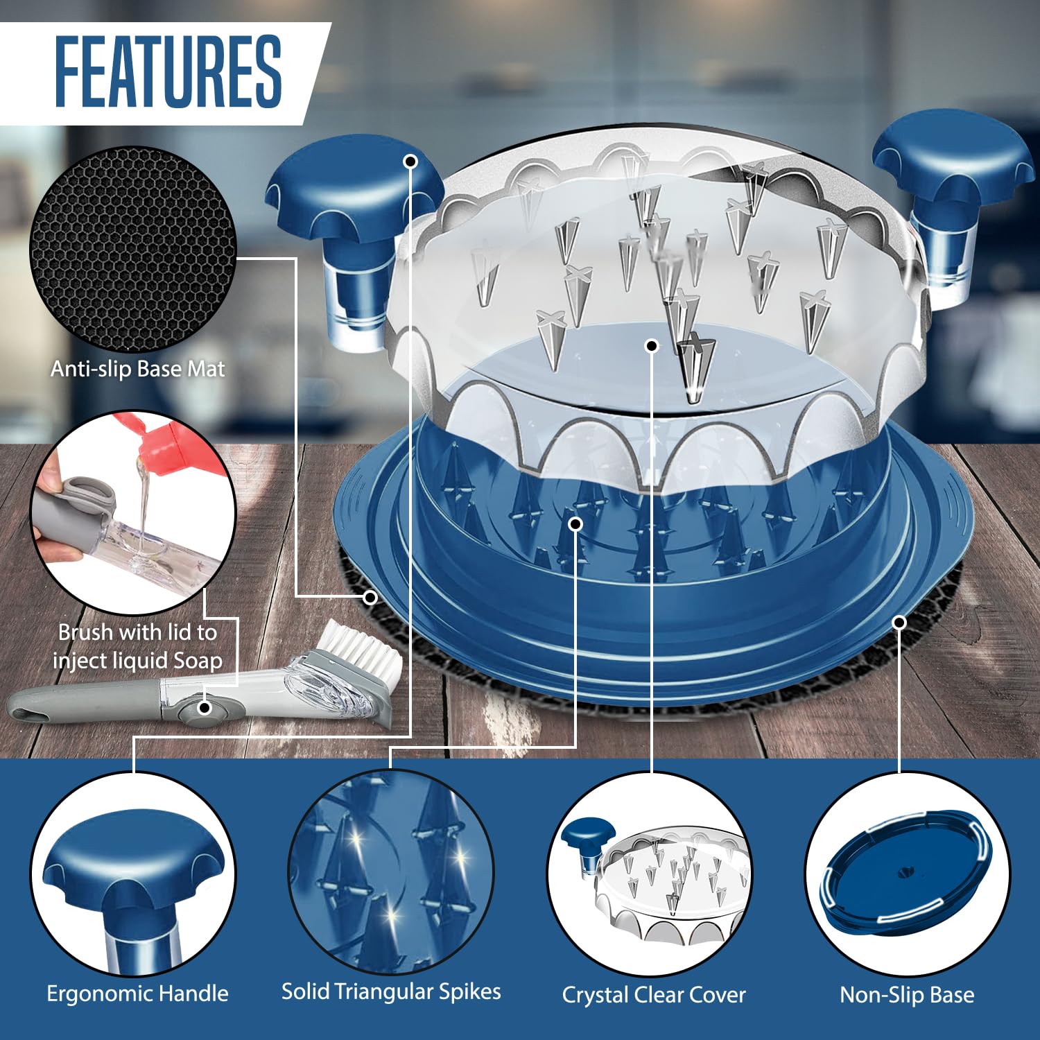 3-in-1 Manual Meat Grinder & Chicken Shredder Tool with Visible Lid - Large Capacity for Chicken Breast, Pork & Beef - Perfect for Meal Prep, BBQ & Home Cooking (Blue)