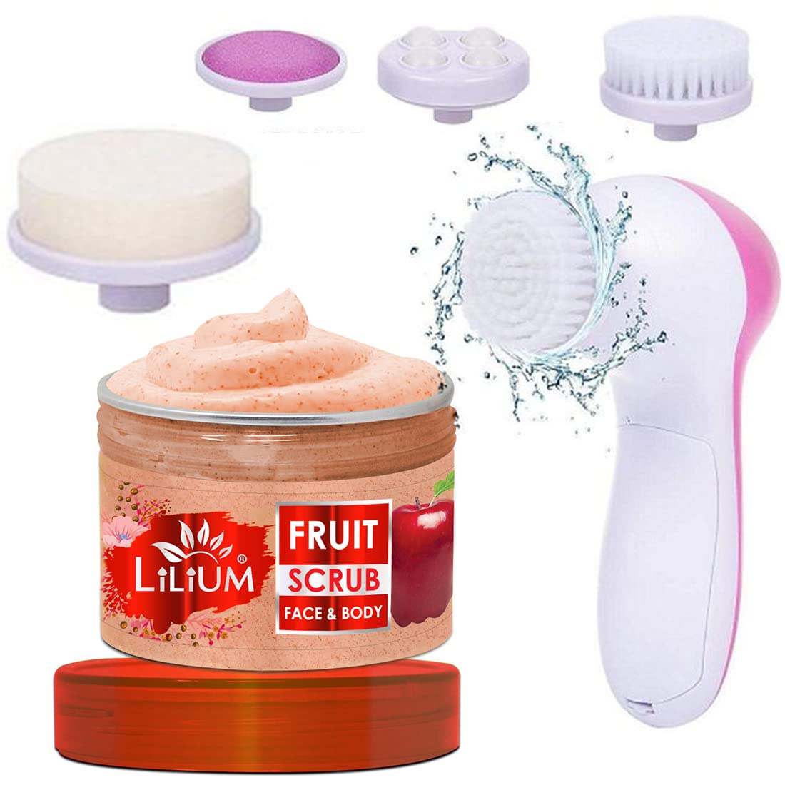 Lilium Fruit Face & Body Scrub with 5-in-1 Multifunction Massager (250g) - Exfoliating & Relaxing for Spa, Home Care & Self-Pampering
