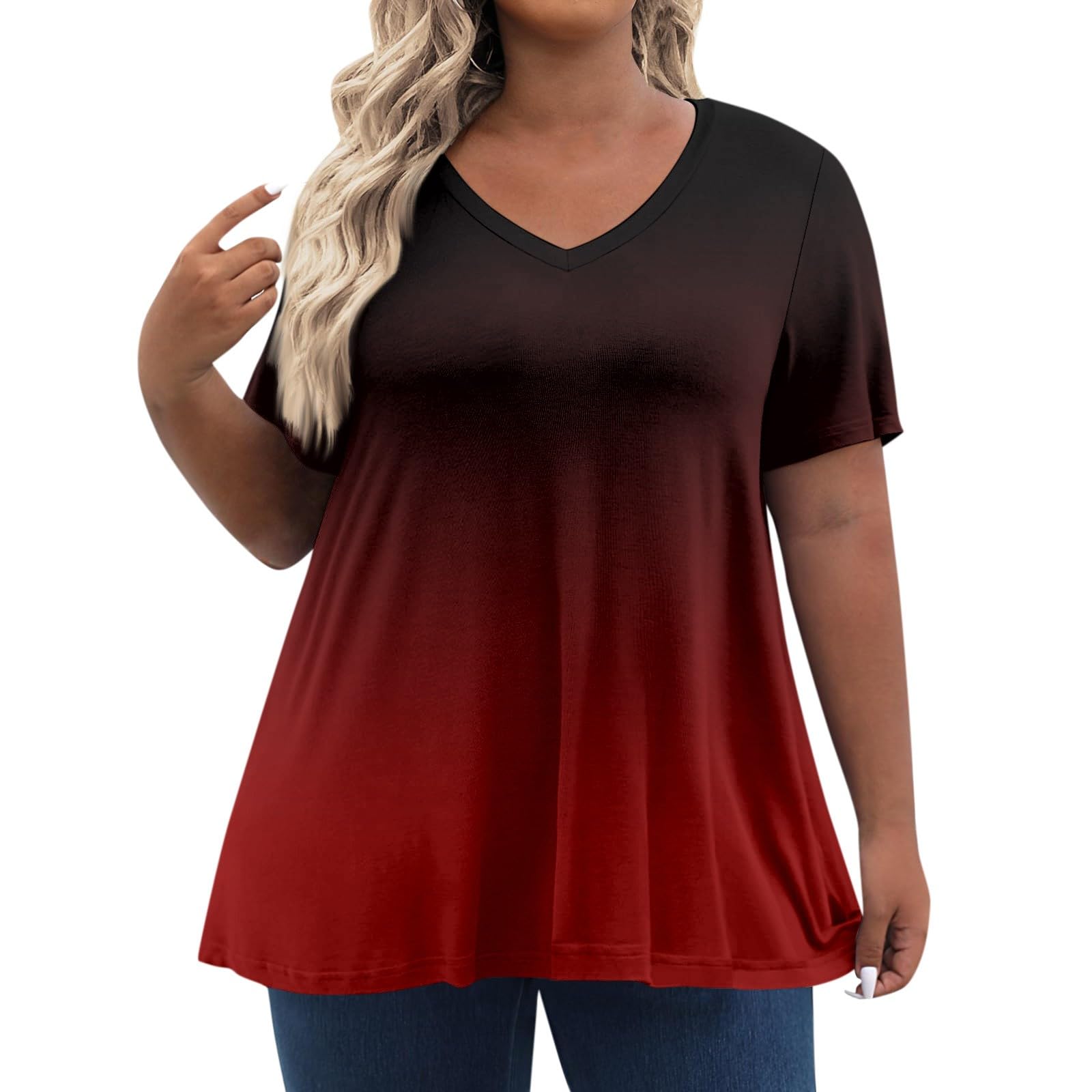 Trendy 2024 Plus Size Oversized V-Neck T-Shirts for Women - Soft Summer Short Sleeve Casual Blouses & Tops - Perfect for Beach, Vacation and Everyday Wear