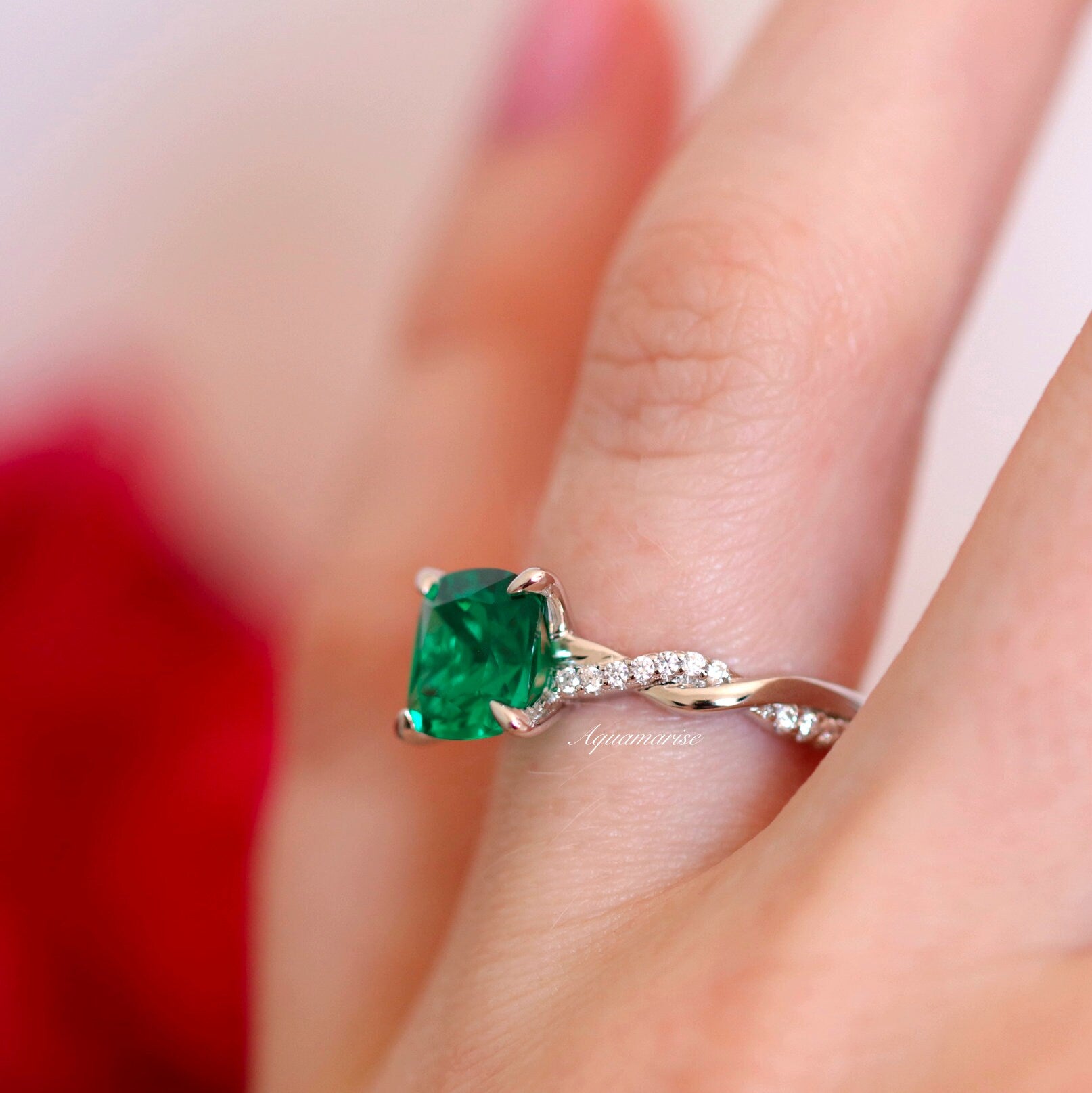 Sophia Emerald Ring Sterling Silver - Elegant Green Gemstone Jewelry for Women, Perfect for Engagement, Wedding & Special Occasions