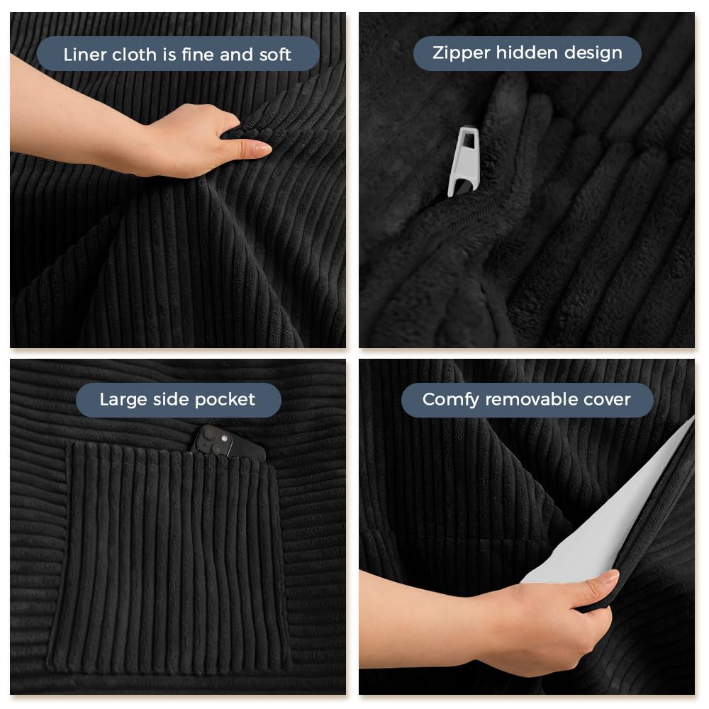 MAXYOYO Oversized Bean Bag Chair - Convertible Giant Bean Bag Bed for Adults & Kids, Foldable Floor Mattress & Lounge Chair, Soft & Comfortable, Black - Perfect for Living Room, Bedroom, Game Room & Dorm