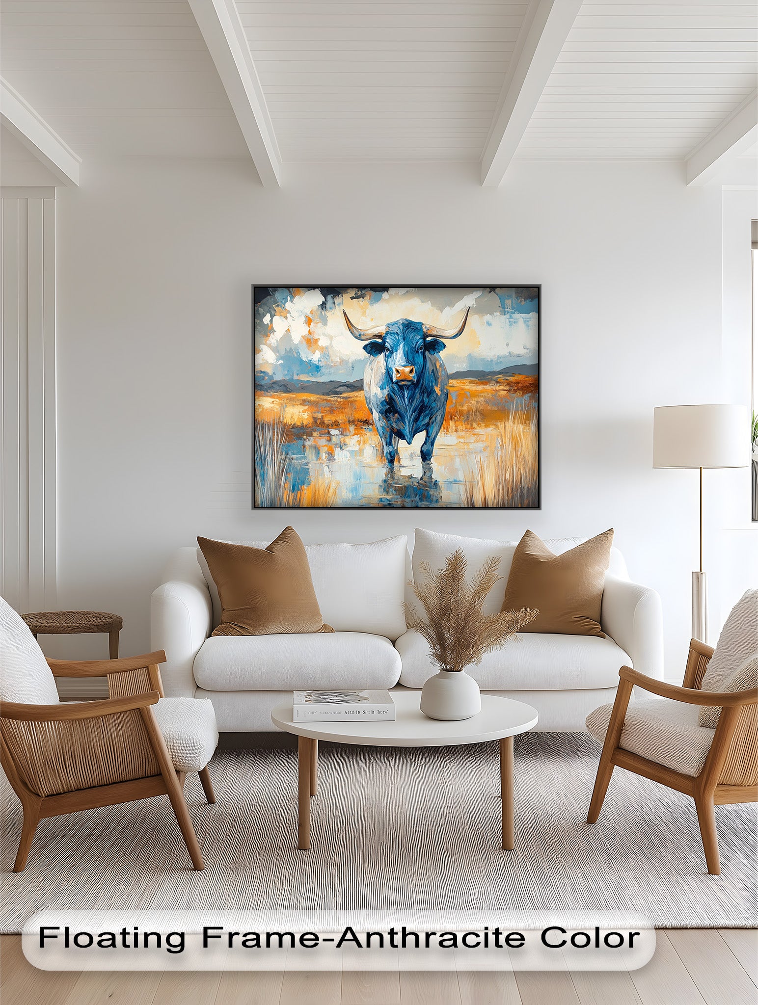Blue Desert Bull - Hand Painted Animal Oil Canvas Artwork | Western Wildlife Decor for Living Room, Bedroom & Office