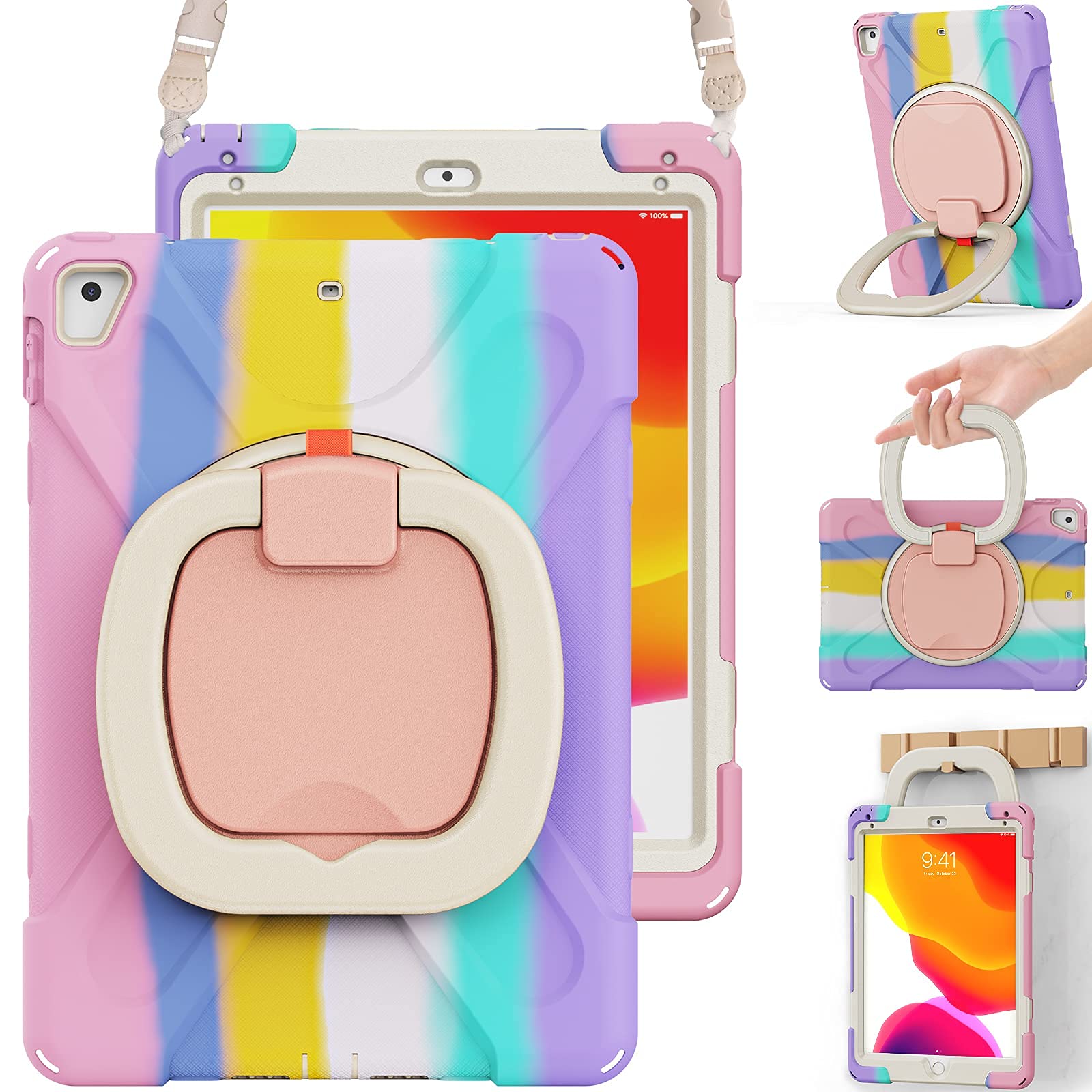 BRAECN Shockproof Kids iPad Case for Apple iPad 6th/5th Generation 9.7 Inch (2018/2017) - Heavy Duty Protective Cover with Strap, Handle, Kickstand & Pencil Holder - Perfect for School, Travel & Playtime