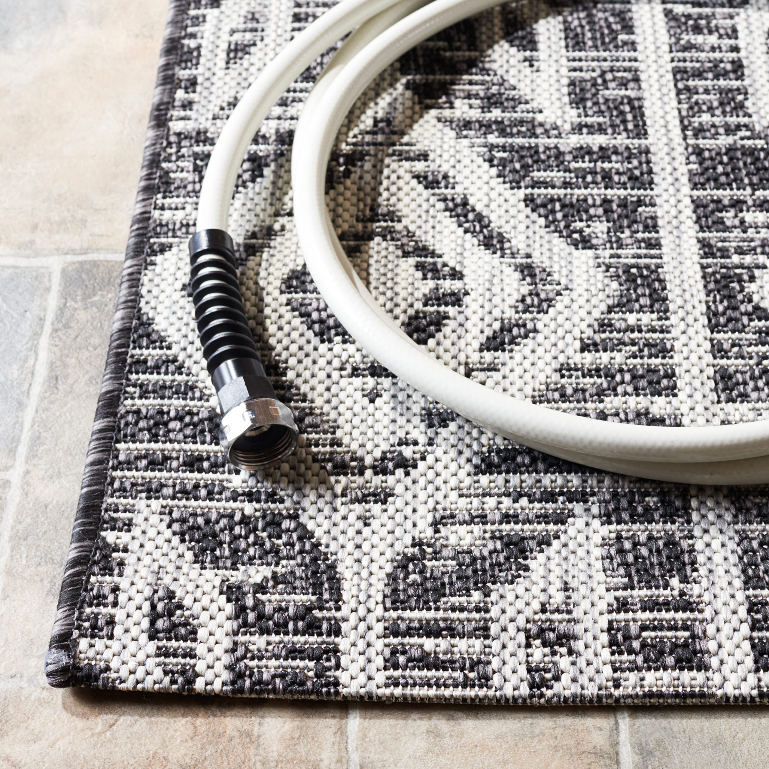 SAFAVIEH Courtyard Collection 8' x 10' Black & Grey Indoor Outdoor Waterproof Area Rug - Easy to Clean, Perfect for Patio, Backyard, Mudroom, and High Traffic Areas