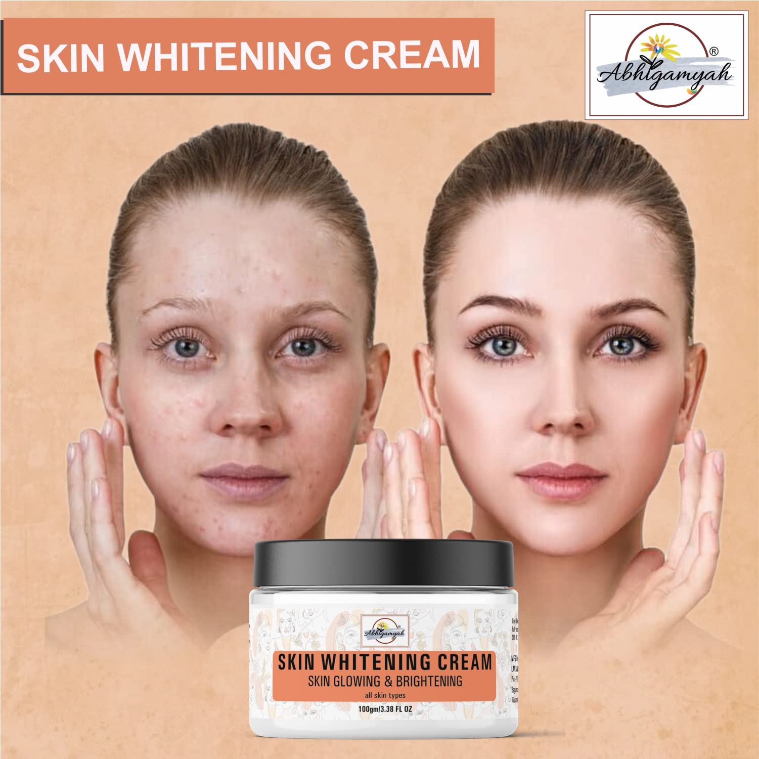ABHIGAMYAH Skin Whitening & Brightening Face Cream for All Skin Types - Pack of 2 (100g Each) | Dark Spot Reducer, Even Skin Tone | Daily Moisturizer for Face & Neck