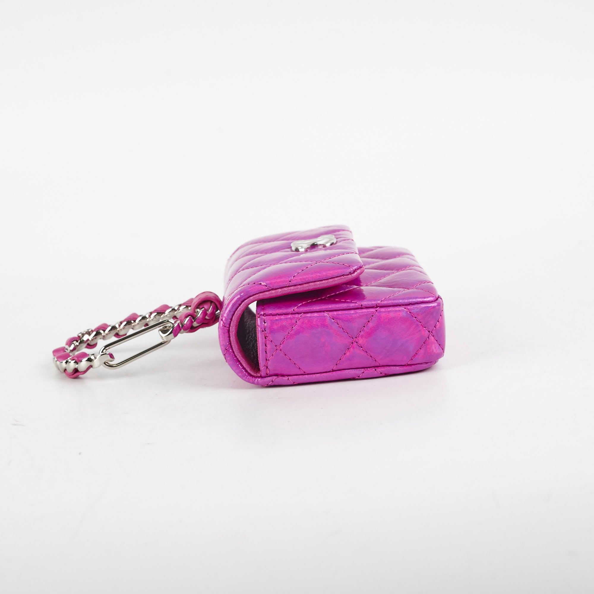 Chanel Neon Pink Leather Card Holder with Keychain - Stylish Wallet for Women, Perfect for Everyday Use & Travel Accessories