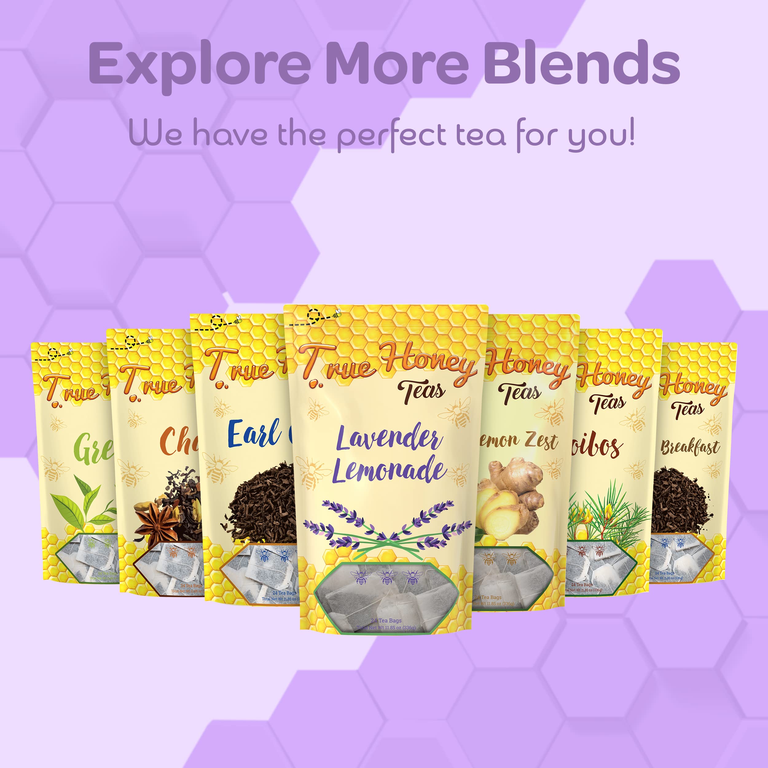 Organic Lavender Lemonade Tea Bags - Caffeine-Free Herbal Tea for Sleep & Stress Relief - 24 Count - Perfect for Relaxation & Nighttime