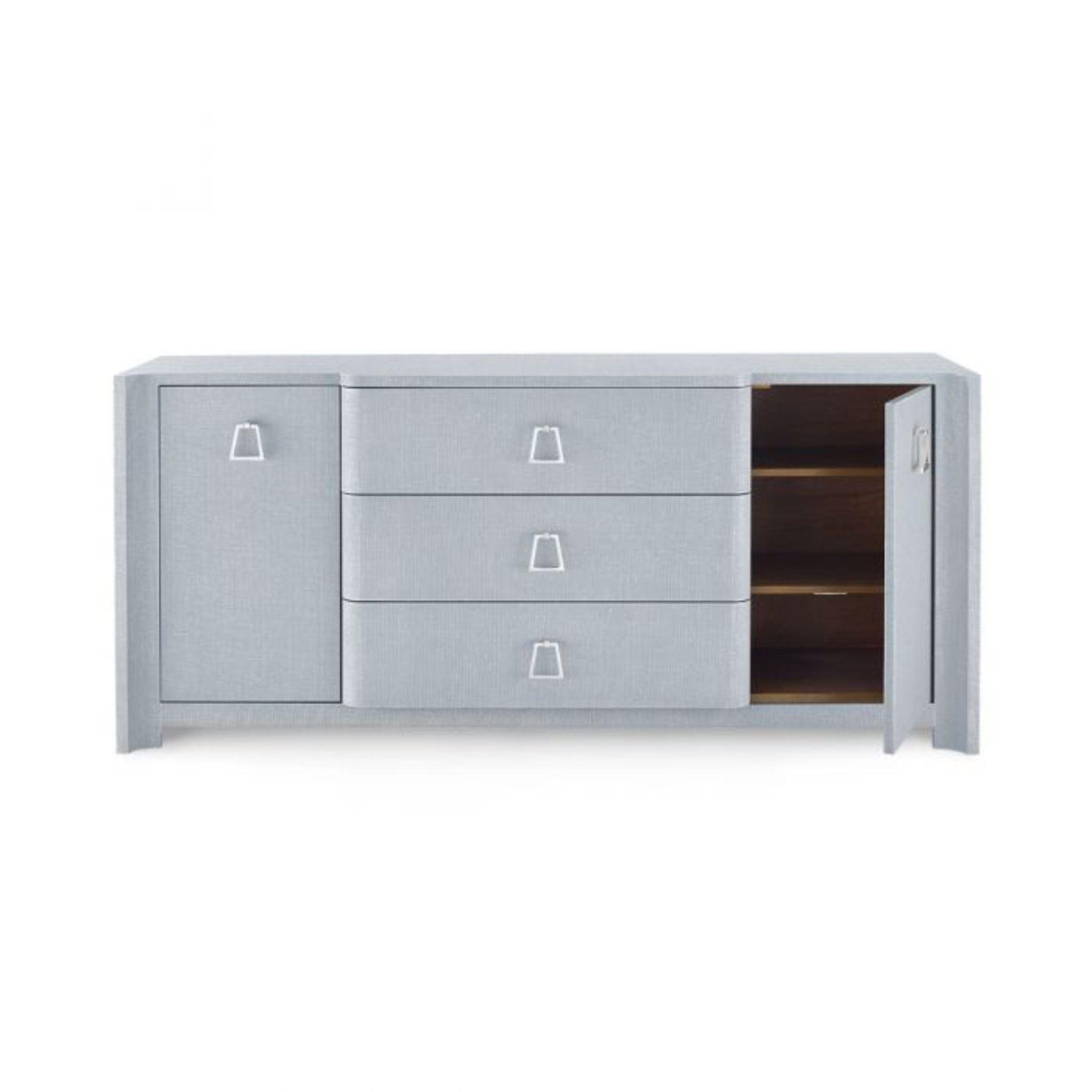 Audrey Media Cabinet - Washed Winter Gray Finish with Custom Pull Options - Perfect for Living Room, Bedroom & Home Theater Storage