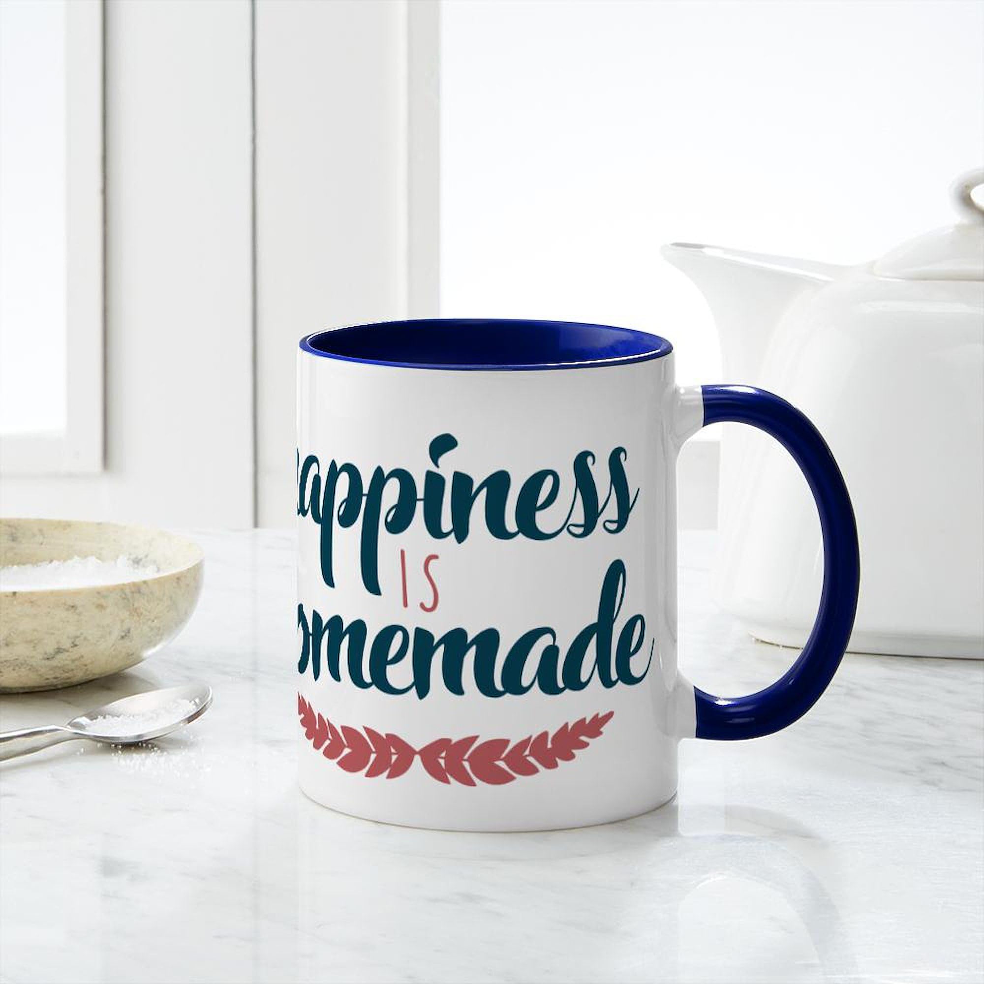Happiness Is Homemade 11 oz Ceramic Coffee Mug - 325ml Inspirational Tea Cup for Home, Office & Gifts | Perfect for Coffee, Tea & Hot Beverages