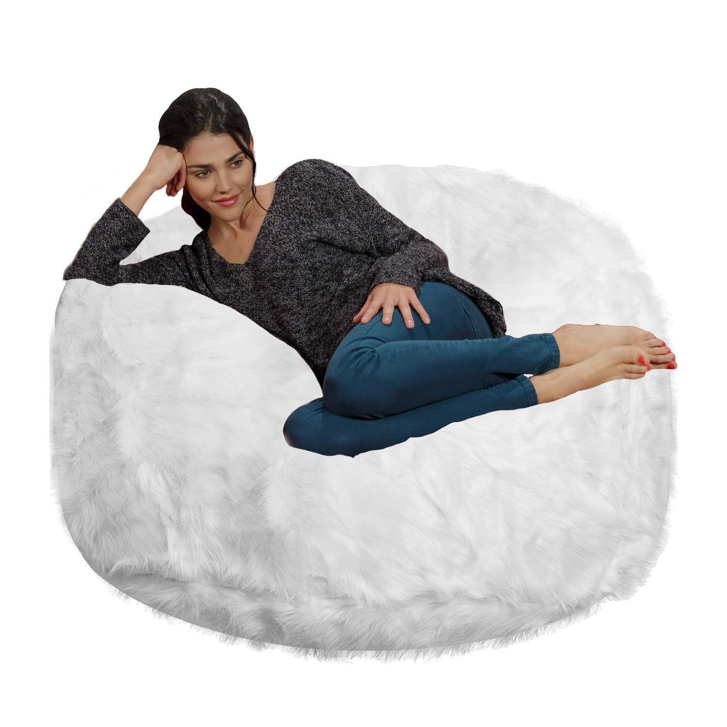 Chill Sack - 4-Feet Memory Foam Bean Bag Chair with Plush Faux Fur Cover | Ultra Comfortable for Living Room, Bedroom, Gaming & Movie Nights