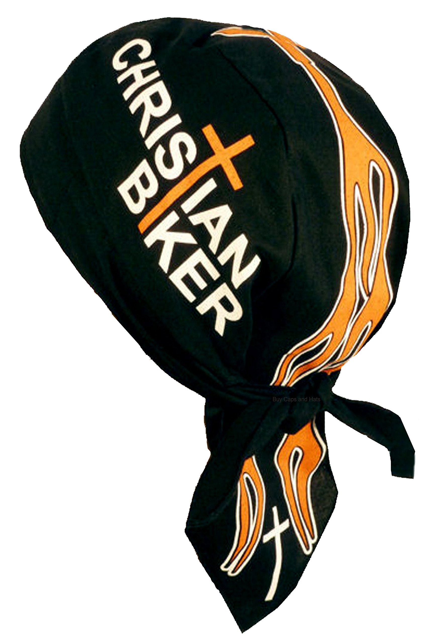 Christian Doo-Rag with Sweatband - Motorcycle Skull Cap & Biker Bandana - Orange Cross Design for Men - Perfect for Riding, Cycling & Outdoor Activities
