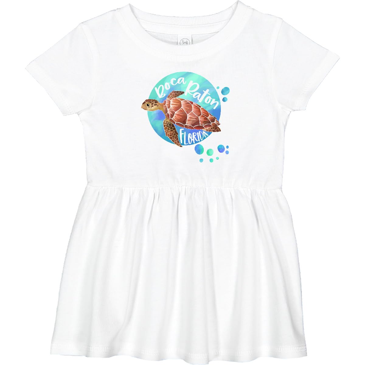 Inktastic Boca Raton Florida Swimming Sea Turtle with Bubbles Baby Girl Dress - Perfect for Beach Vacations, Summer Outings & Photoshoots