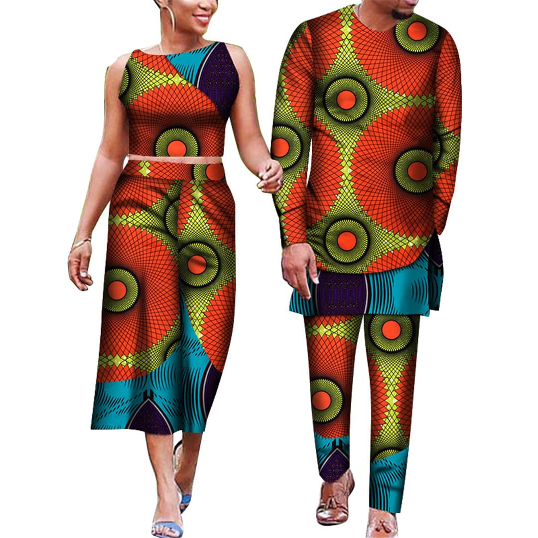African Print Couple Outfits - Floral Dashiki Matching Sets for Men & Women, Plus Size 13 XXL | Summer Beach Vacation, Date Night, Cultural Festival Wear