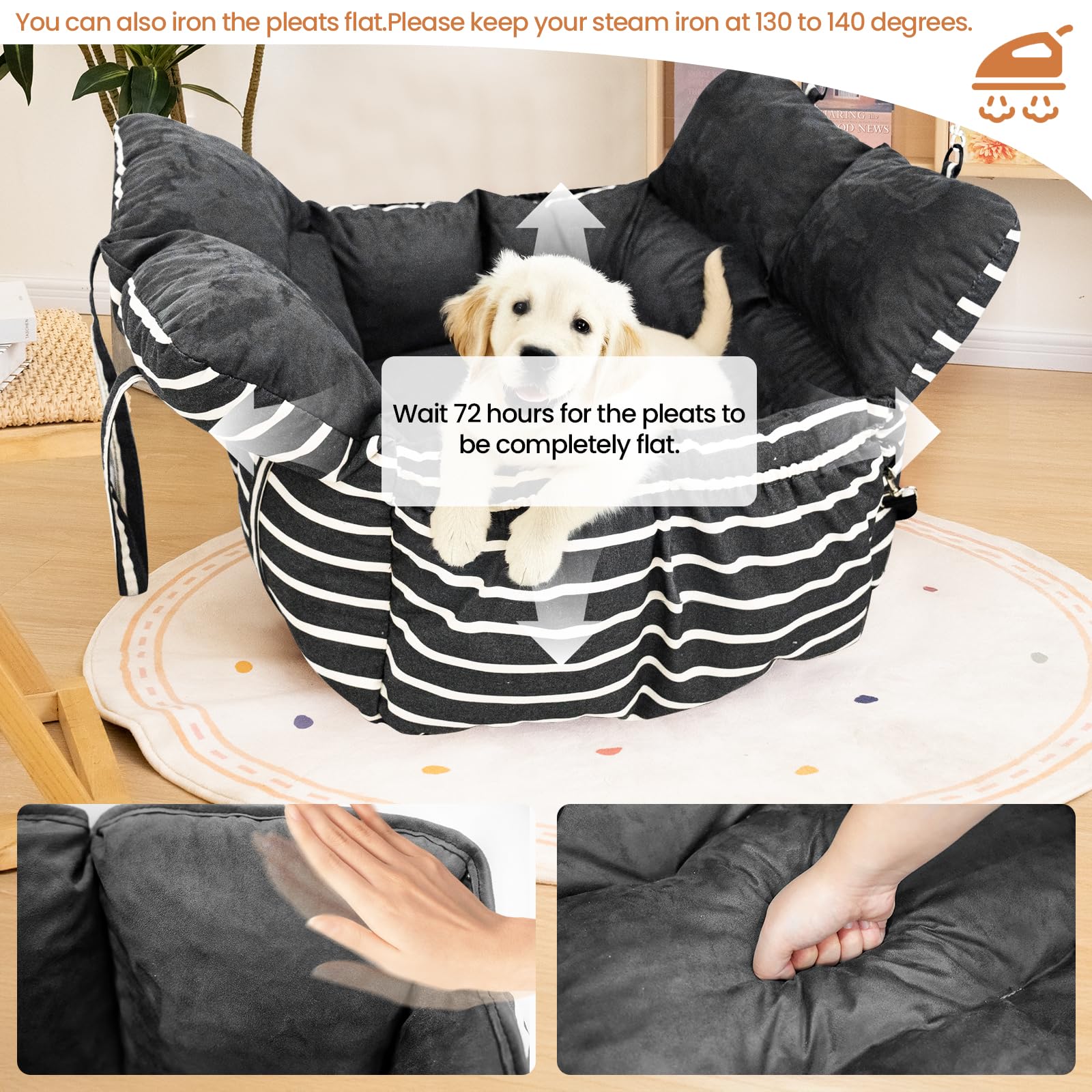 Washable Small Dog Car Seat Booster with Clip-On Leash, Cushion & Storage Pockets - Portable Travel Pet Carrier for Dogs Under 25lbs (Black with Handle) - Perfect for Road Trips, Daily Commutes & Vet Visits