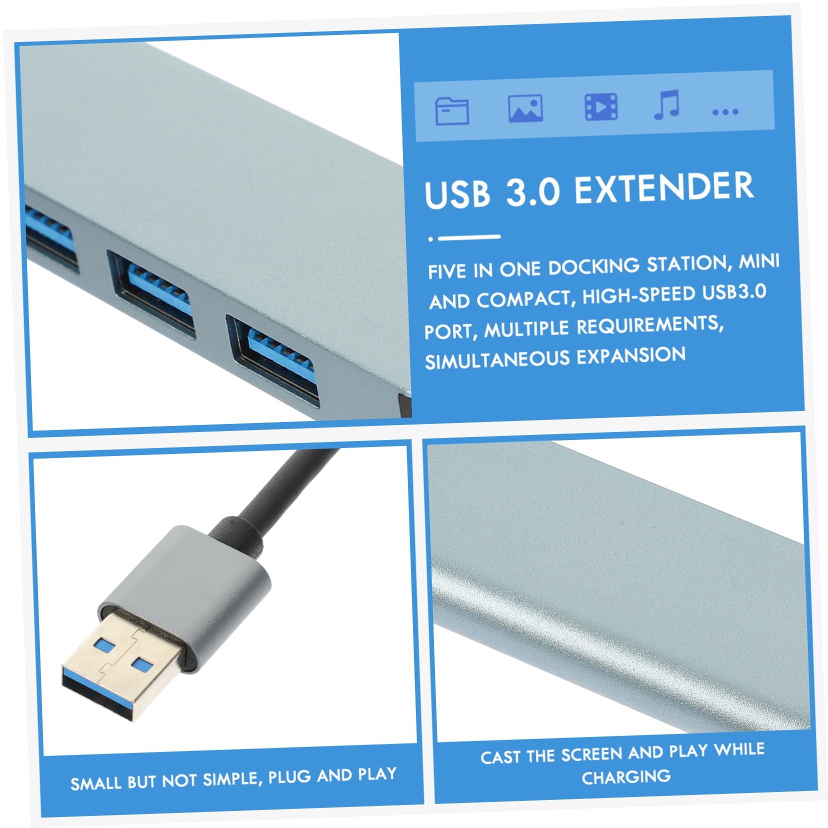 Veemoon 4-Port USB 3.0 Hub for Laptop, High-Speed USB Splitter with Data Transfer & Charging, Compact Multi-Port USB Hub for MacBook, PC, Tablet & Phone - Perfect for Home Office, Travel & Workspace Setup