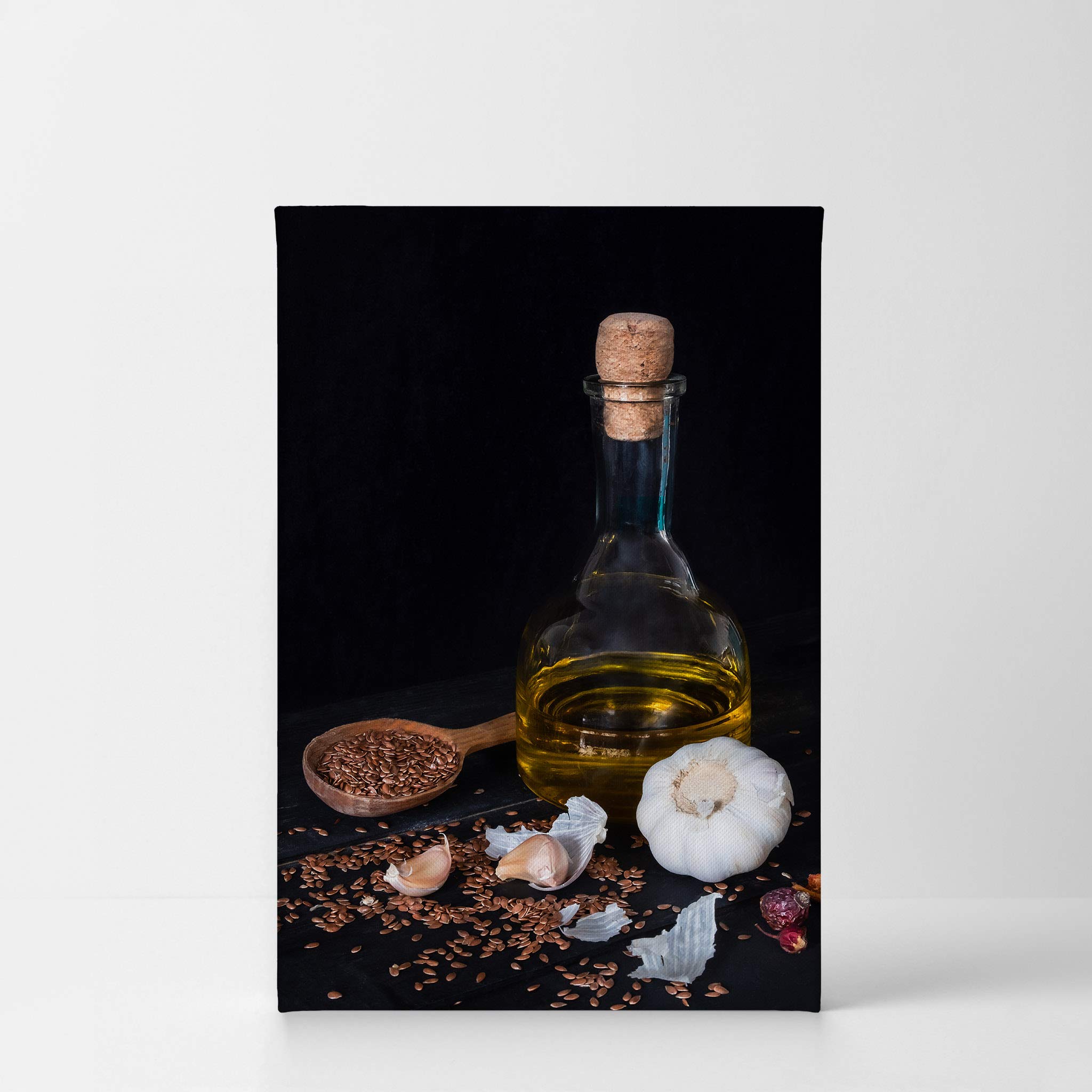 Smile Art Design Garlic Olive Oil & Sesame Seeds Kitchen Canvas Wall Art Print - Modern Farmhouse Decor for Restaurant, Cafe & Dining Room - Housewarming Gift (40x30) Ready to Hang - Perfect for Italian Kitchen Theme & Cooking Enthusiasts