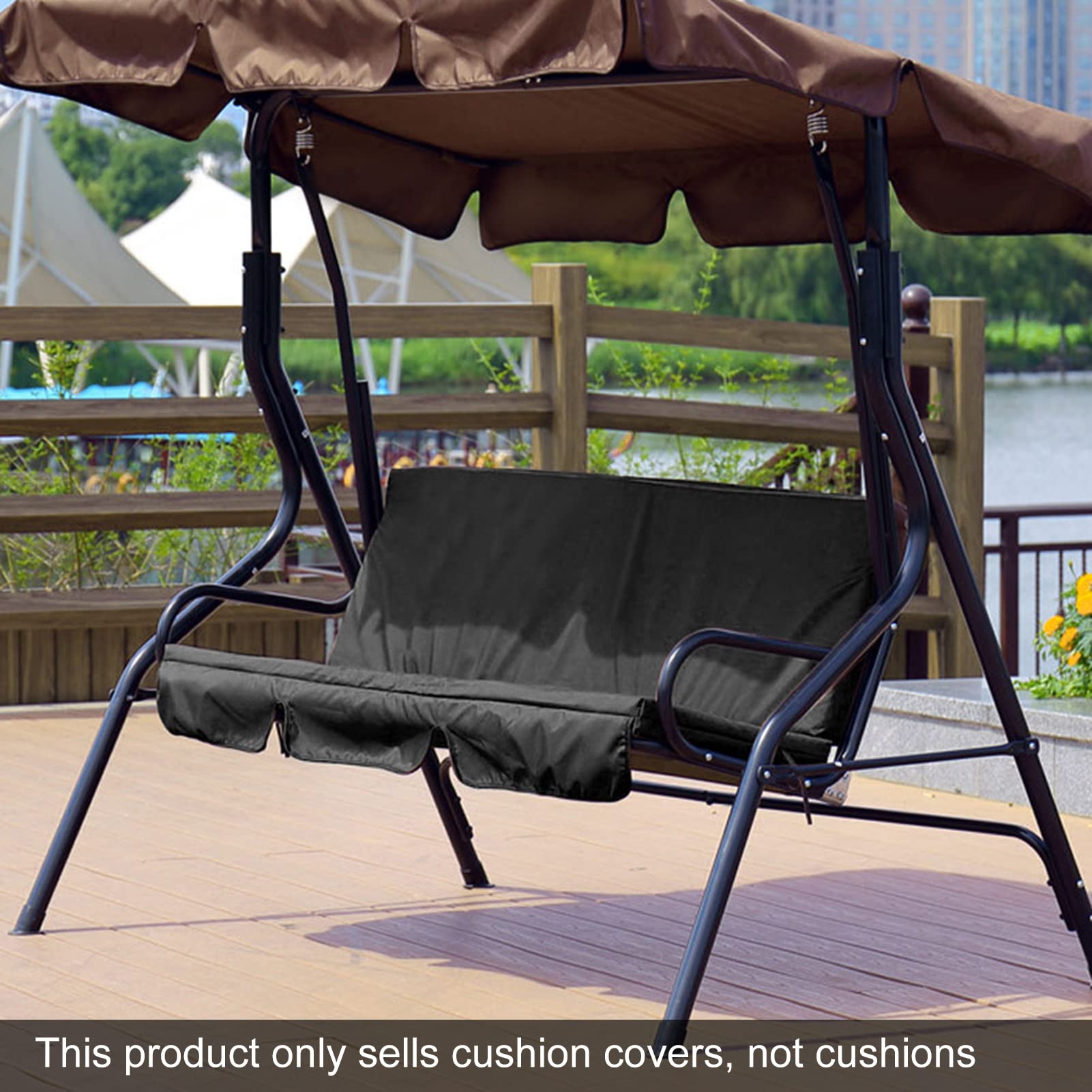 Premium 3-Seater Porch Swing Cushion Cover - 190T Polyester Taffeta Replacement Cushions for Outdoor Patio Swing (150x50x10cm, Black) - Weather-Resistant & Comfortable for Garden, Deck, and Backyard Relaxation