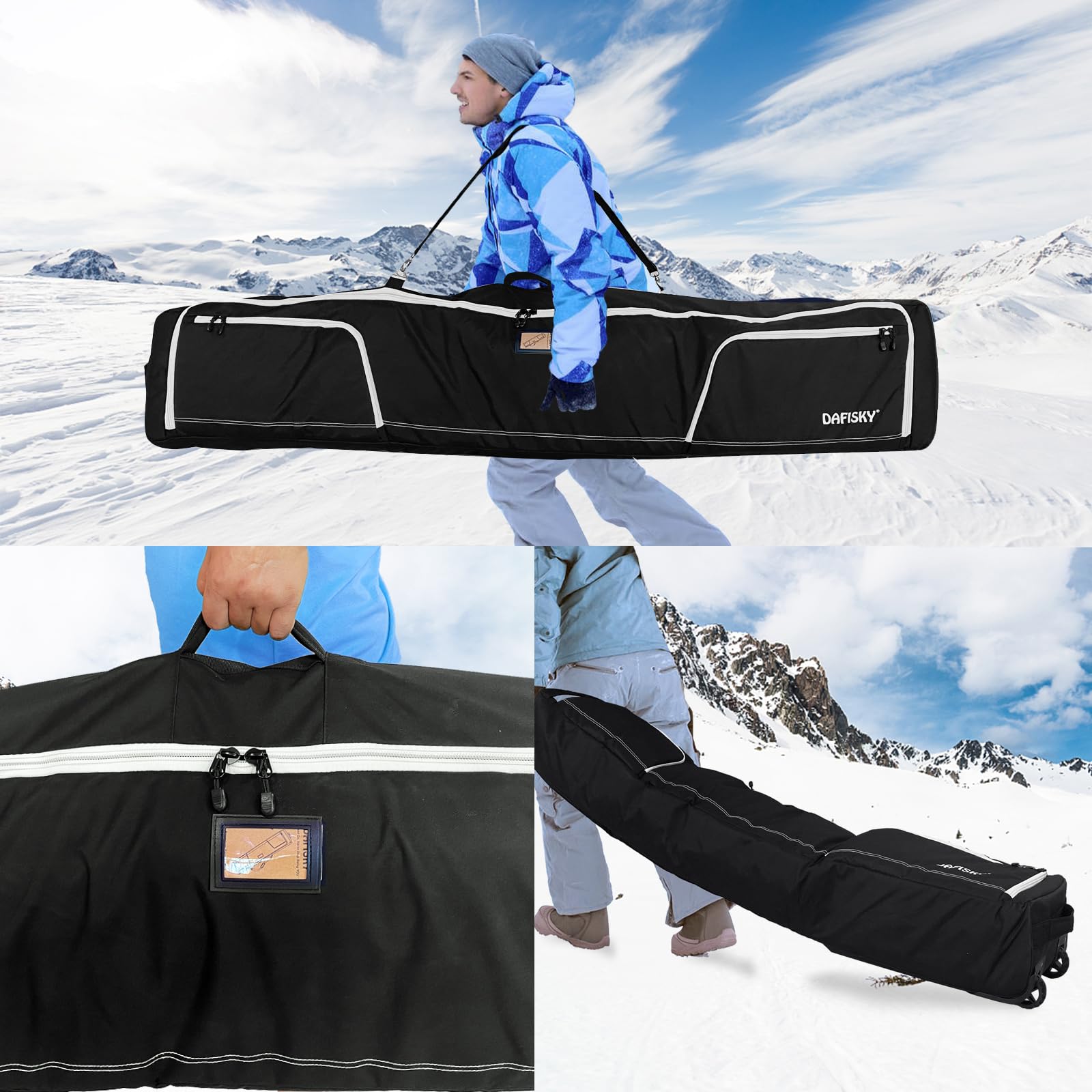 Best Rolling Ski Bag for Air Travel - Padded Snowboard Bag with Wheels, Fits 2 Sets of Skis - Perfect for Winter Sports & Mountain Vacations