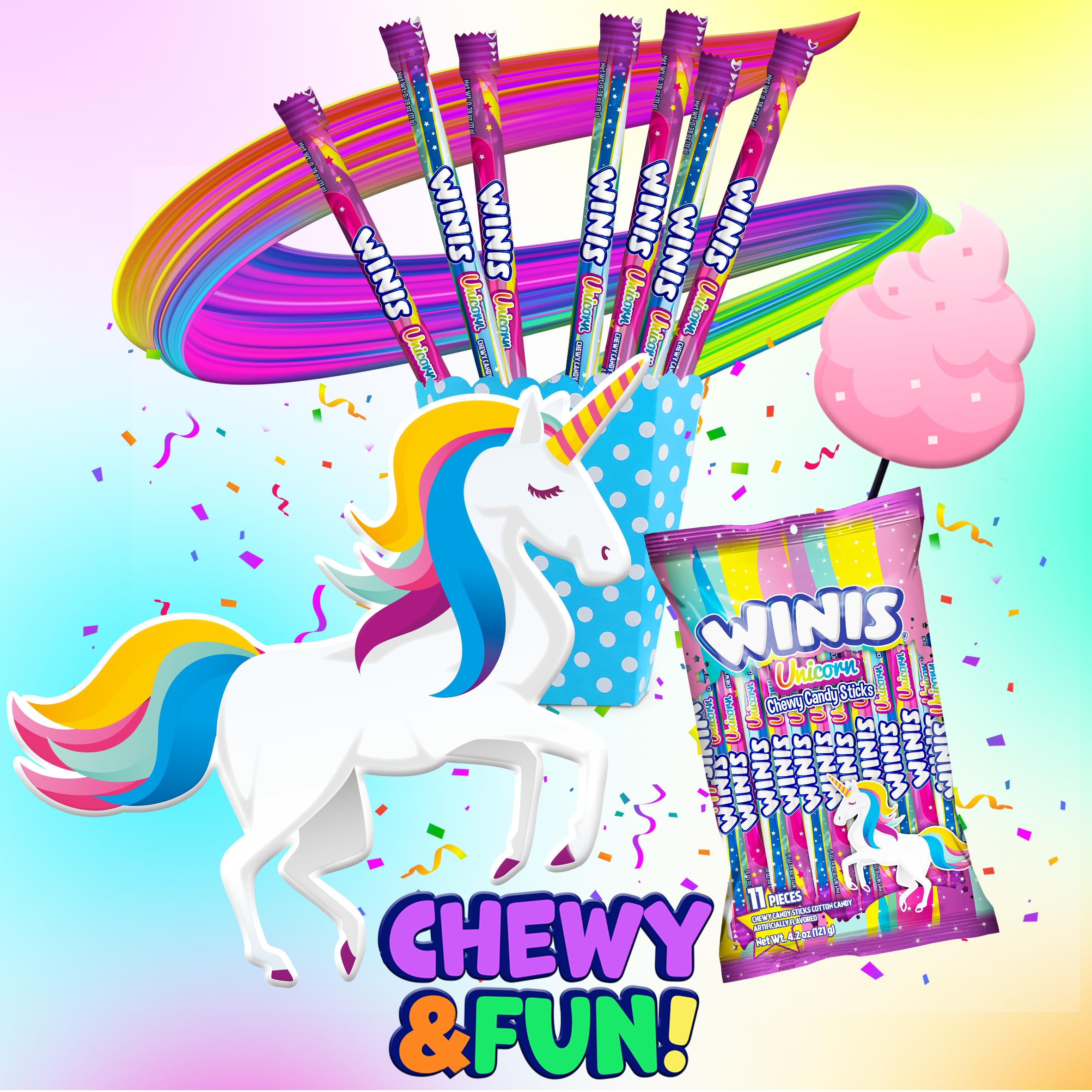Winis Unicorn Chewy Candy Swirl - Cotton Candy Flavored Bulk Candy (4.3oz Bag, 11 Pieces) | Easter Basket Stuffers, Party Favors, Birthday Treats & Sweet Snacks