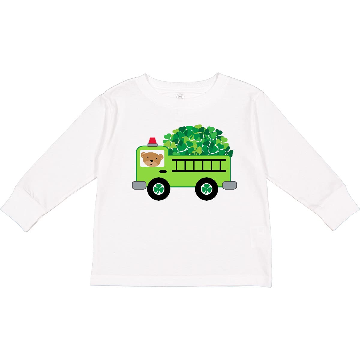 Inktastic St. Patrick's Day Fire Truck Toddler Long Sleeve T-Shirt - Cute Irish-Themed Shirt for Boys & Girls - Perfect for St. Paddy's Day Celebrations, Parades & Family Photos