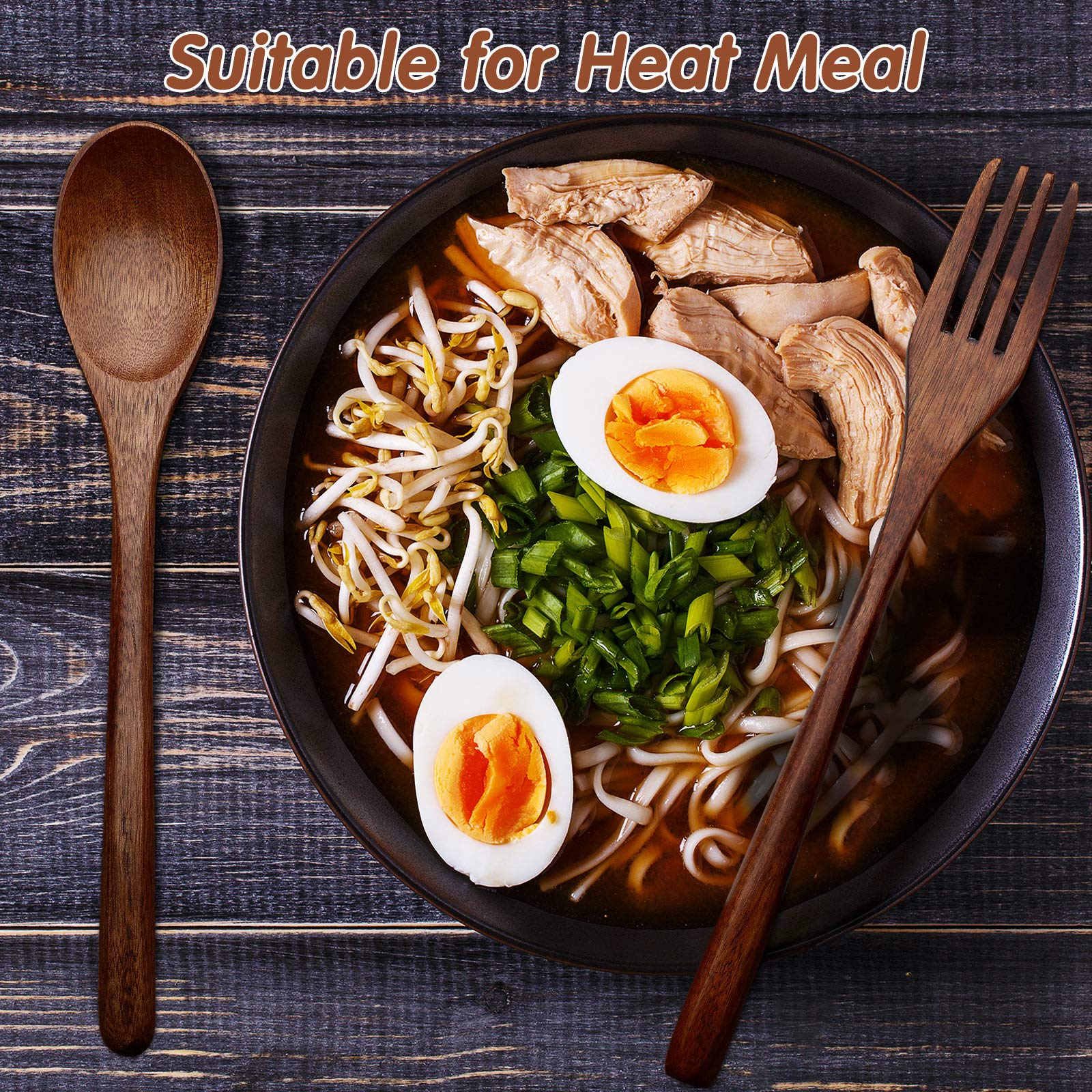 **Handmade Natural Wooden Cutlery Set - 6-Piece Reusable Wooden Spoons & Forks for Cooking, Stirring, Eating - Eco-Friendly Flatware for Dinner, Picnics & Camping**