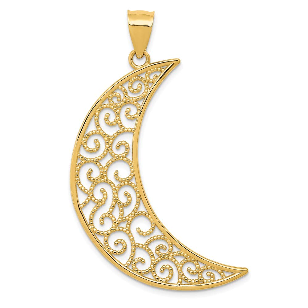 14K Yellow Gold Filigree Moon Pendant Necklace - Elegant Celestial Jewelry for Women, Perfect for Gifts, Birthdays & Special Occasions