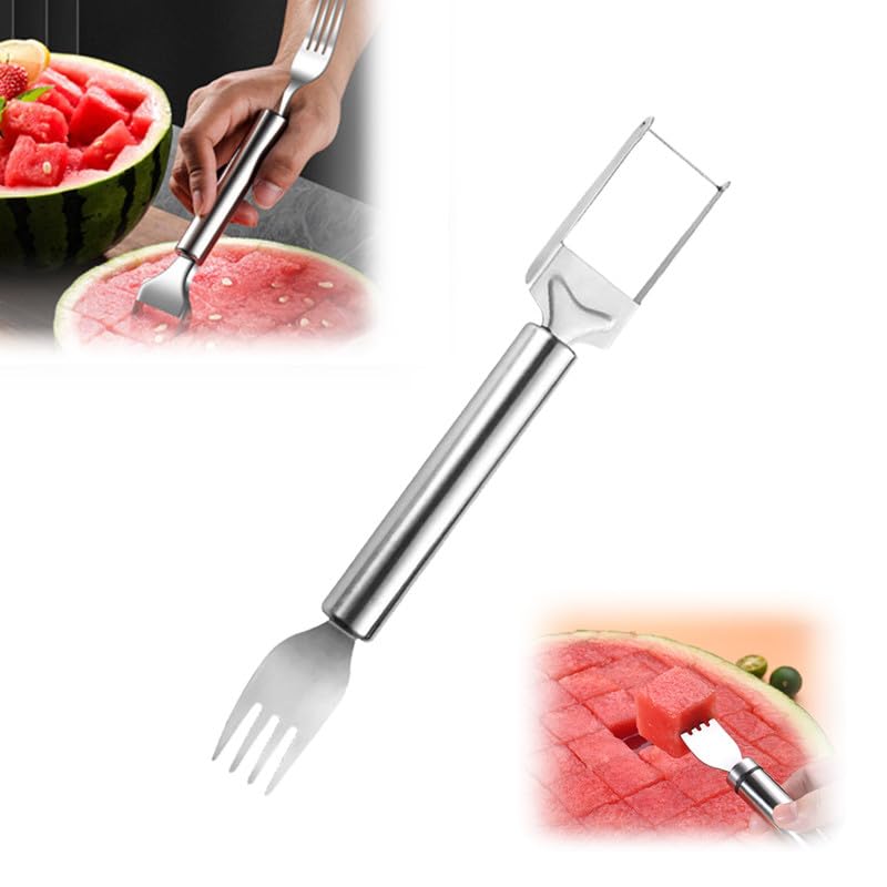 2-in-1 Stainless Steel Fruit Cutter & Watermelon Slicer - Dual Head Kitchen Tool for Watermelon, Melon & Fruits - Perfect for Home, BBQ, Picnic & Camping (1pc) - Summer Essential for Easy Fruit Cutting