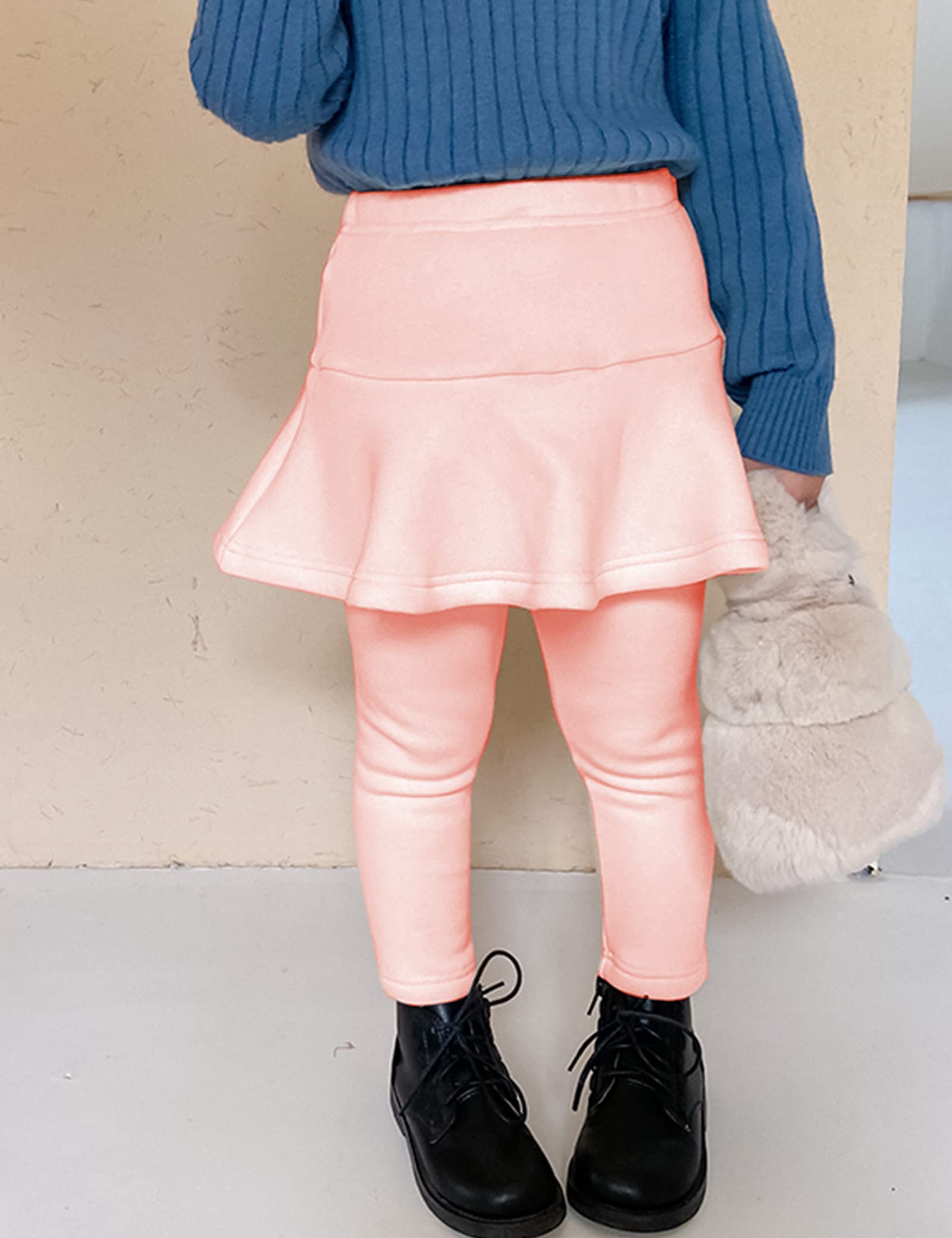 Kiench Girls' Winter Warm Fleece-Lined Leggings with Ruffle Skirt - Soft Cotton Thermal Pants for Cold Weather - Perfect for School, Playdates & Outdoor Activities