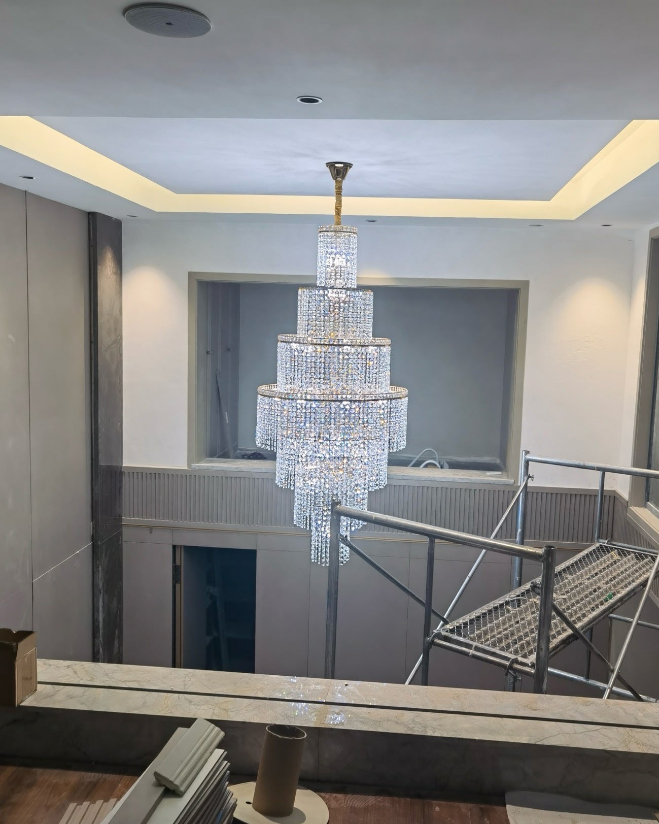 Elegant Merlin Tiered Crystal Foyer Chandelier - Luxury Entryway Lighting Fixture for Grand Halls, Staircases & Formal Dining Rooms
