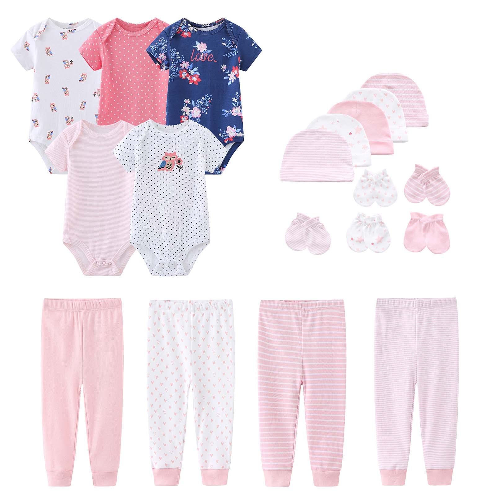 Soft 100% Cotton Baby Bodysuits & Pants Set with Matching Cap & Scratch Mittens for Newborns 0-12 Months - Unisex Infant Clothes for Boys & Girls | Perfect for Everyday Wear, Photo Shoots & Gift Giving