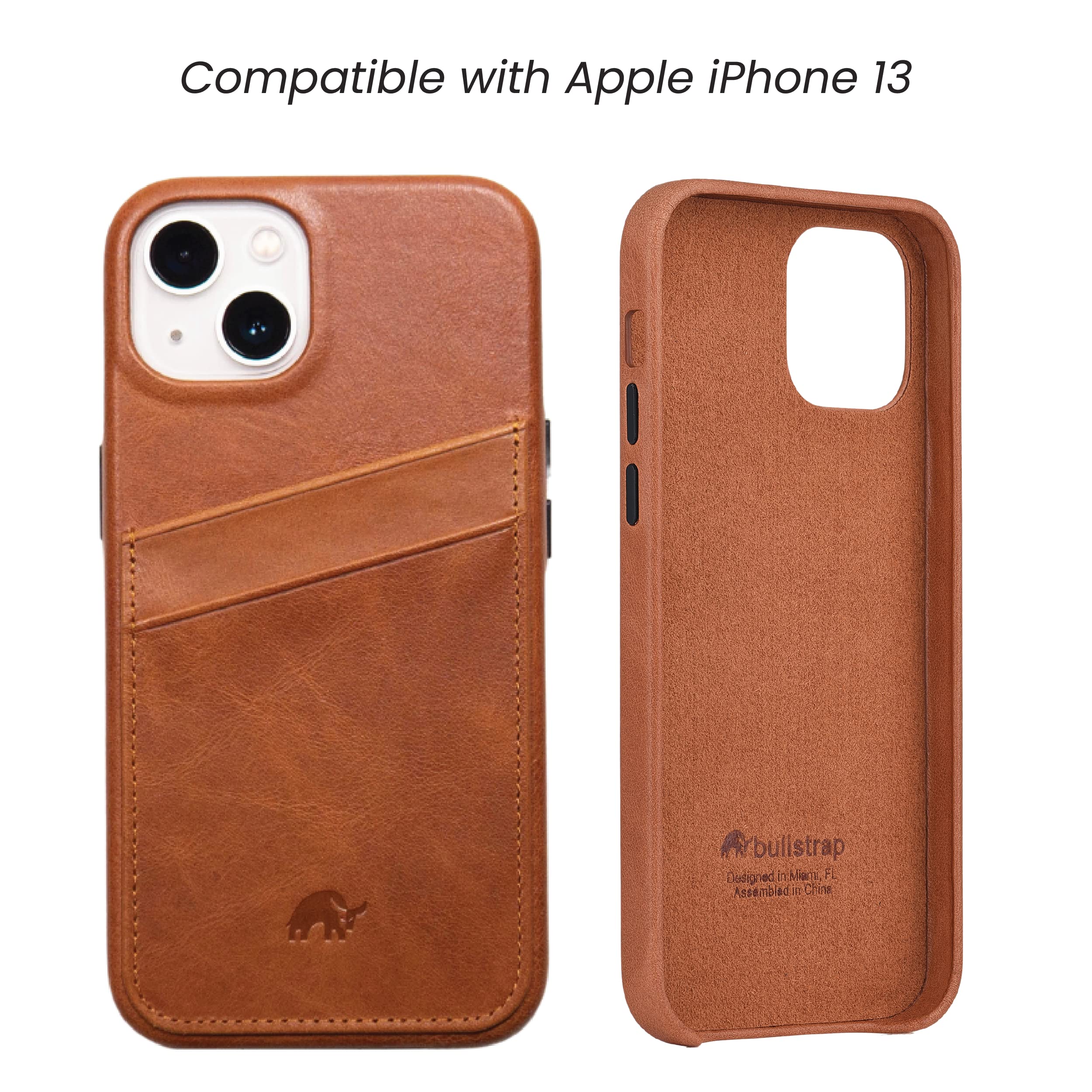 Premium Leather iPhone 13 Case - Bullstrap Genuine Leather Portfolio Wallet Case for Apple iPhone 13 (Sienna Brown) | Slim Protective Cover with Card Slots - Perfect for Business Professionals & Everyday Use