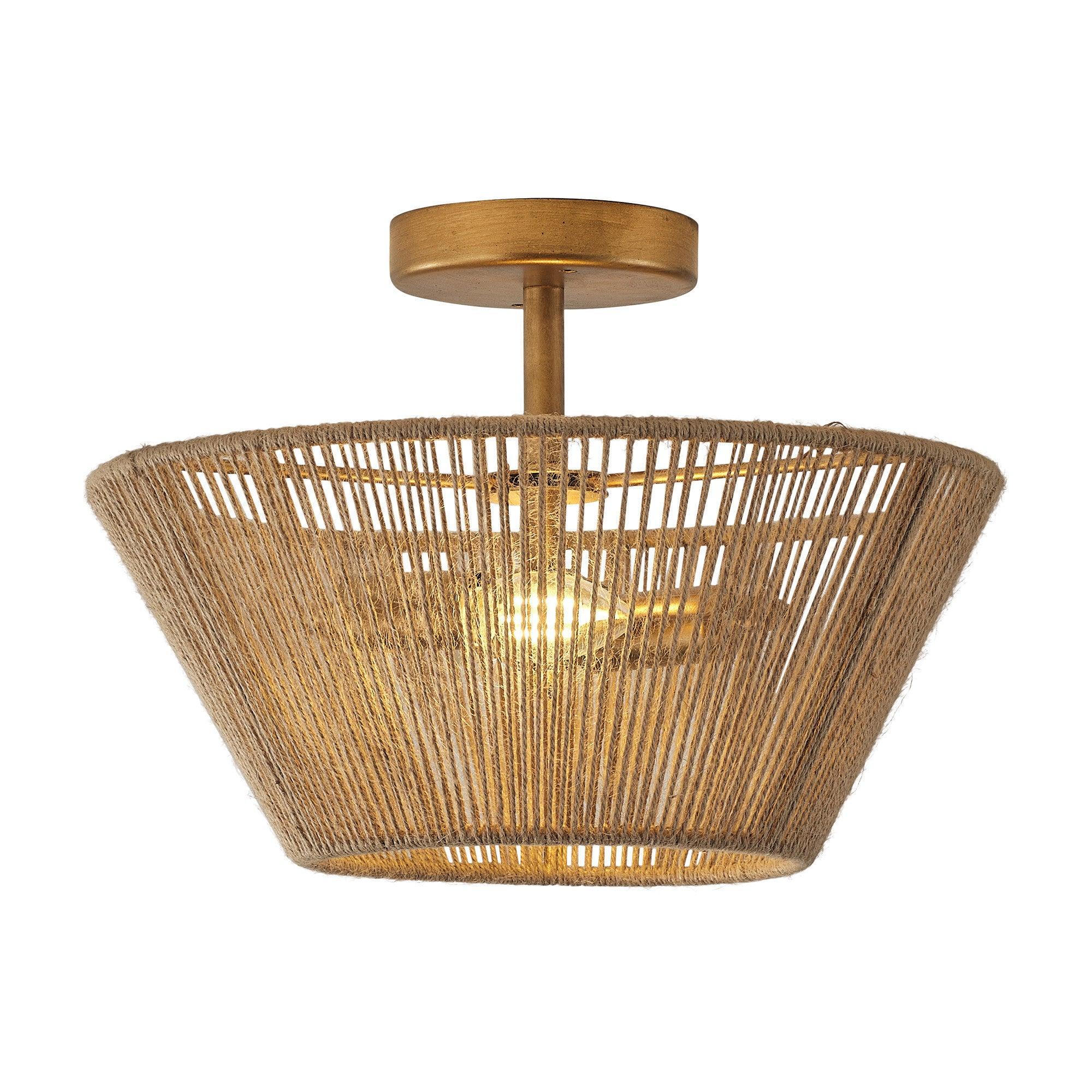 Farmhouse 2-Light Flush Mount Ceiling Light with Natural Rattan Rope - Perfect for Kitchen, Dining Room, Bedroom & Boho Home Decor