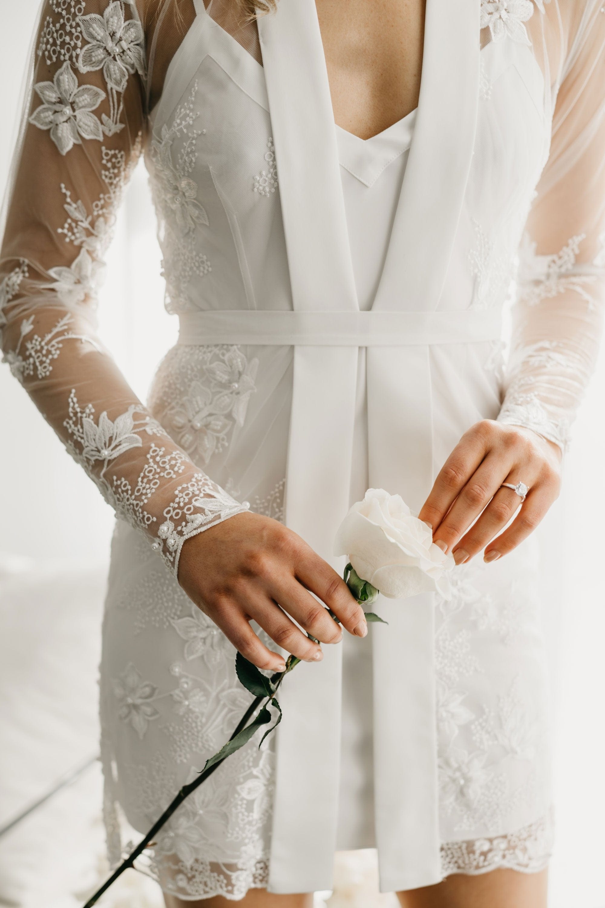 Grace Pearl Beaded Bridal Robe with Slip - Elegant Lace Wedding Gown Cover Up for Bride, Bridesmaids & Photoshoots - Perfect for Getting Ready, Ceremony & Honeymoon