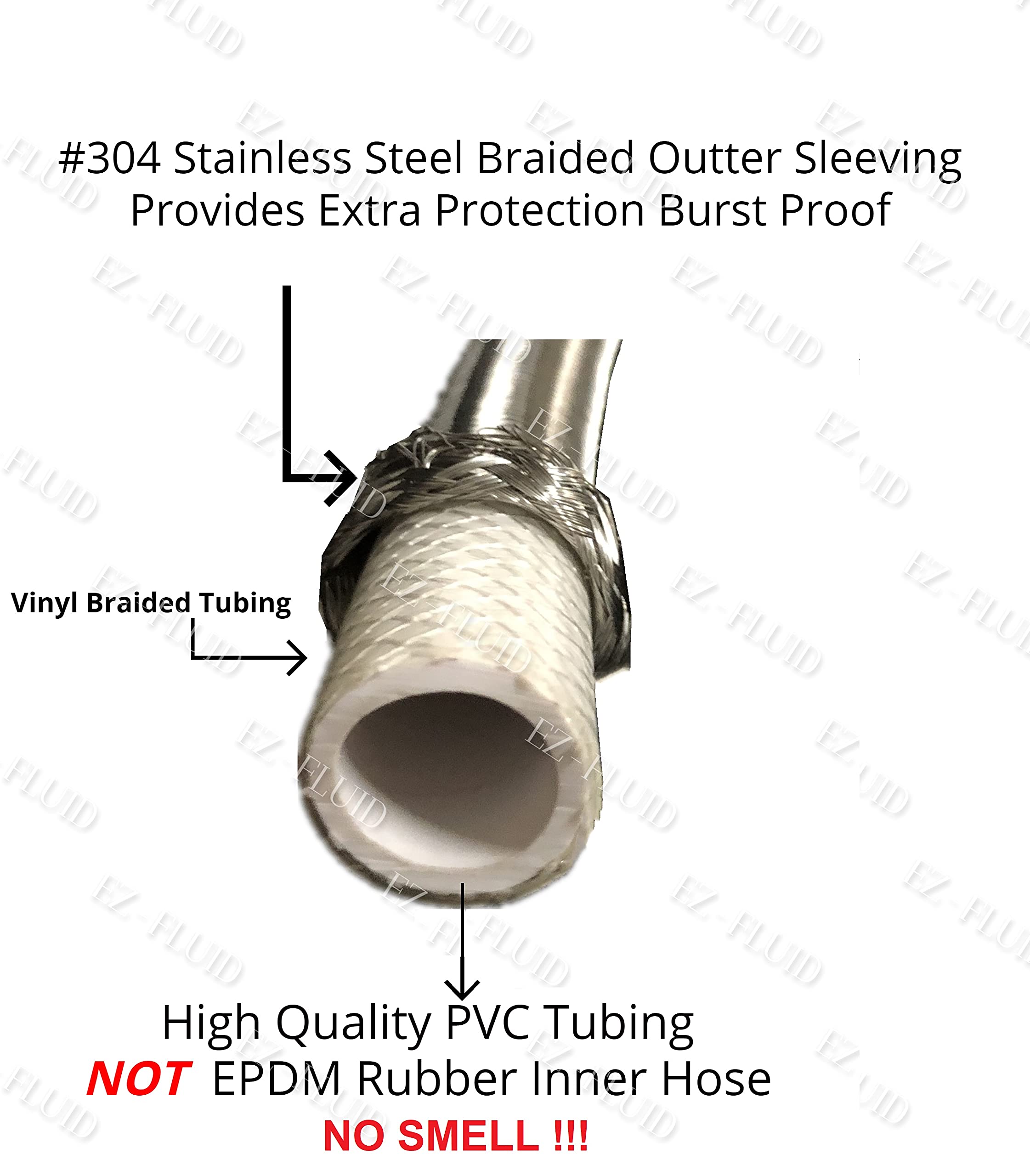 (10 Pack) EZ-Fluid 16 Inch Stainless Steel Braided Toilet Water Supply Line - 3/8
